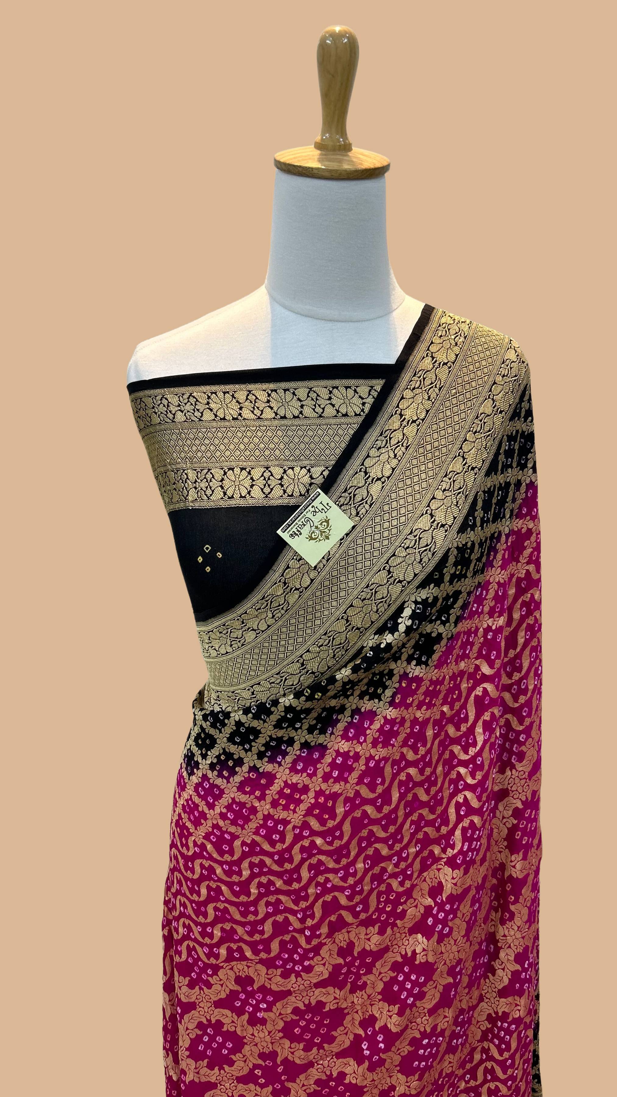 Pure Georgette Banarasi Handloom Bandhej Saree