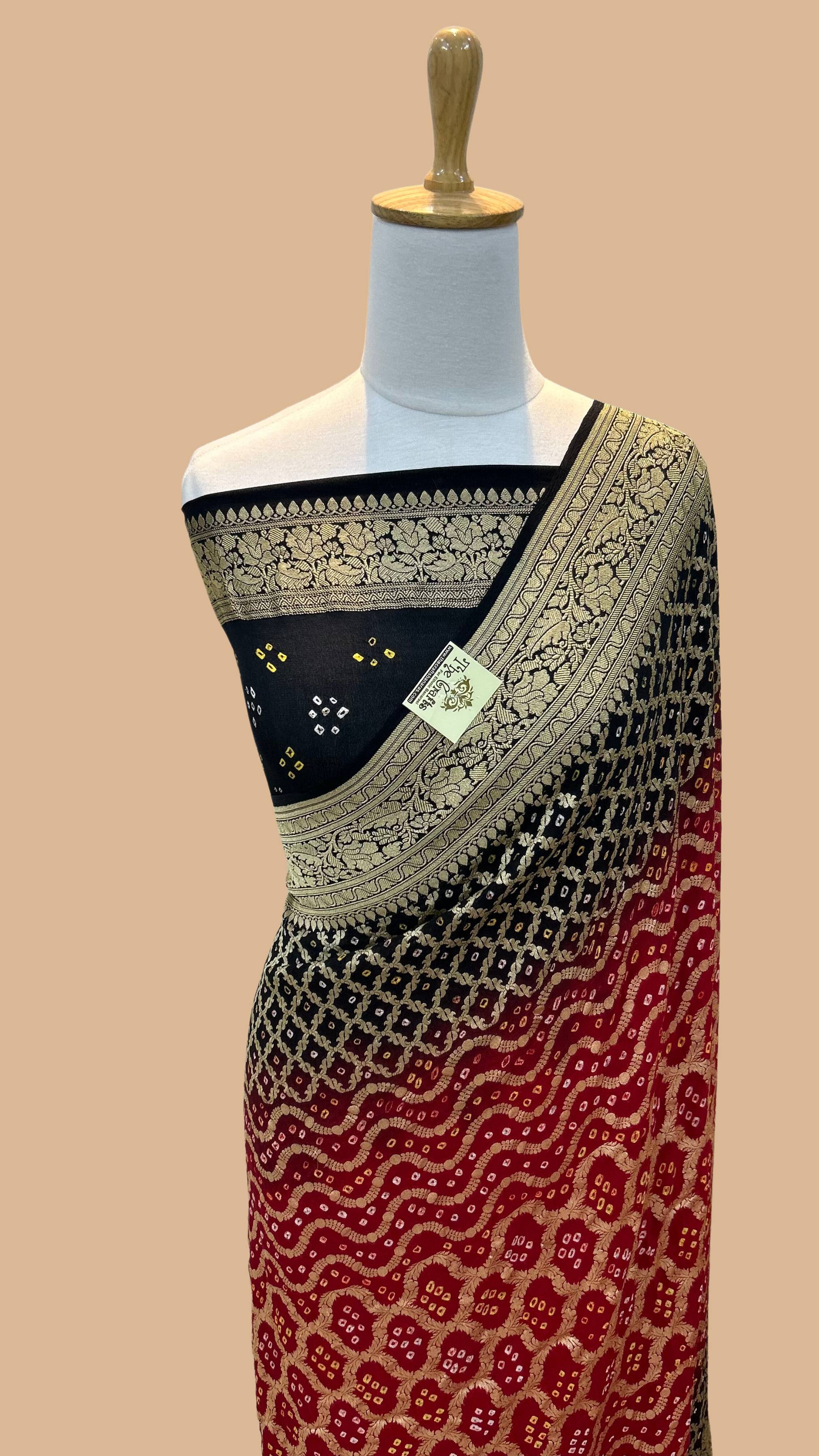 Pure Georgette Banarasi Handloom Bandhej Saree