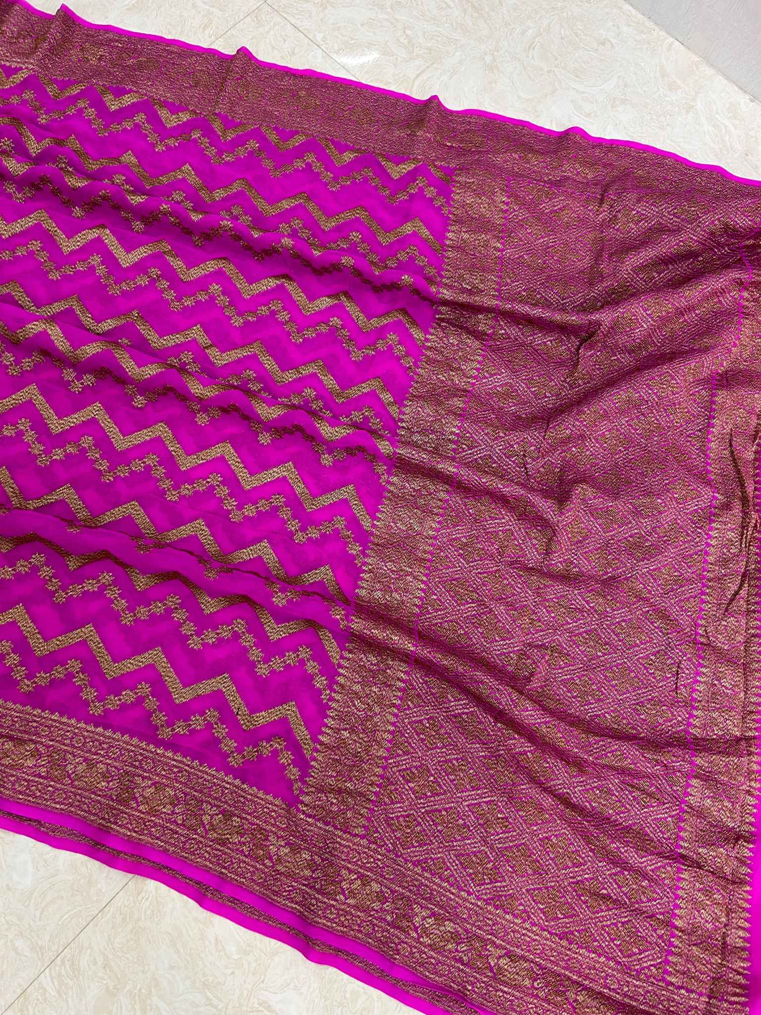 Khaddi Georgette Banarasi Saree - Antique Zari