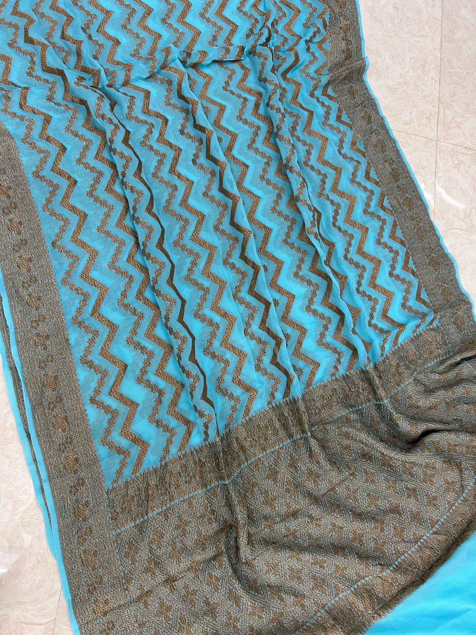 Khaddi Georgette Banarasi Saree - Antique Zari