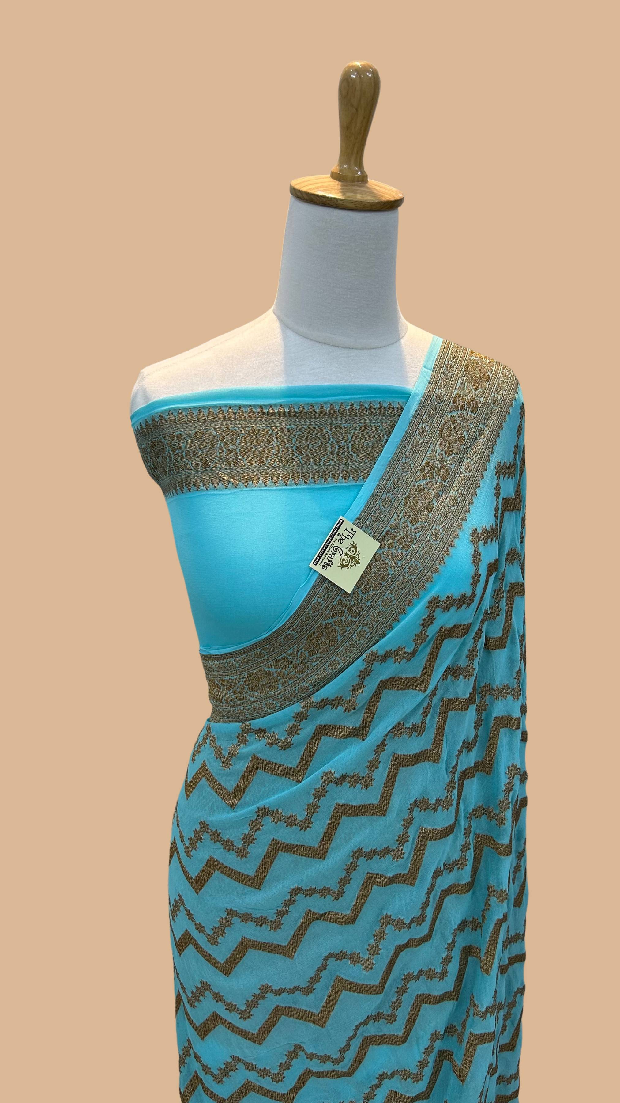 Khaddi Georgette Banarasi Saree - Antique Zari