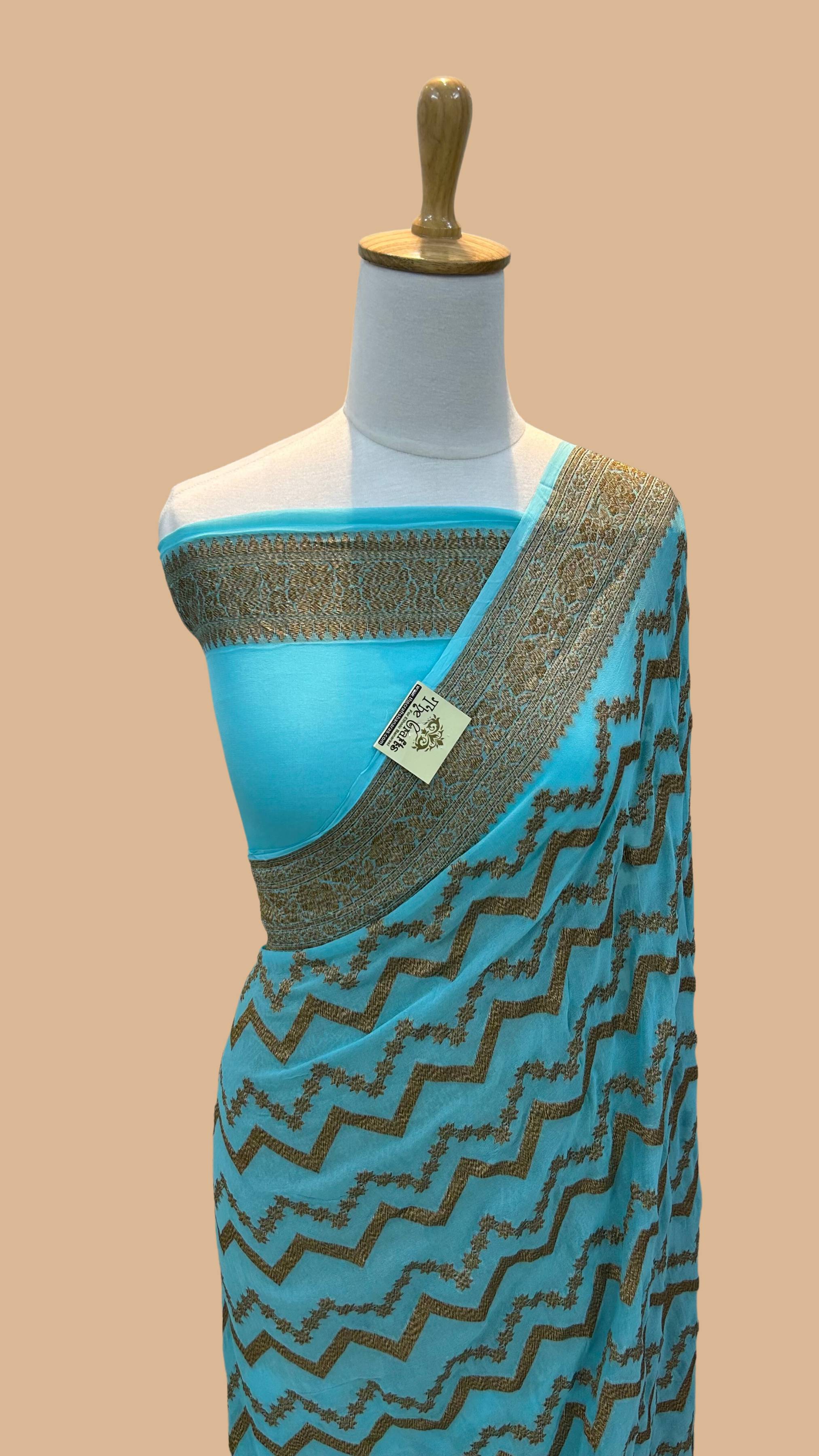 Khaddi Georgette Banarasi Saree - Antique Zari