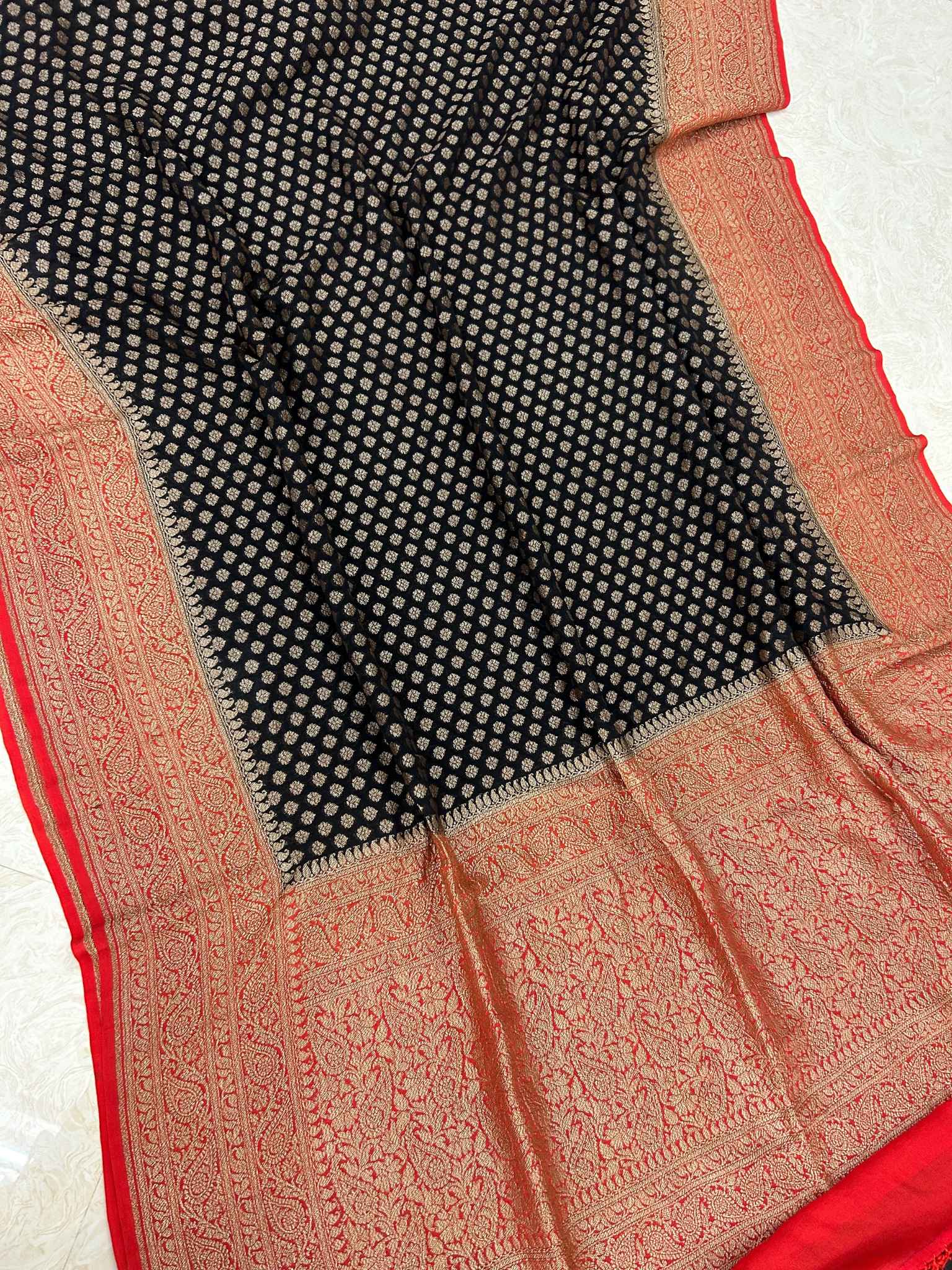 Khaddi Georgette Banarasi Saree - Antique Zari