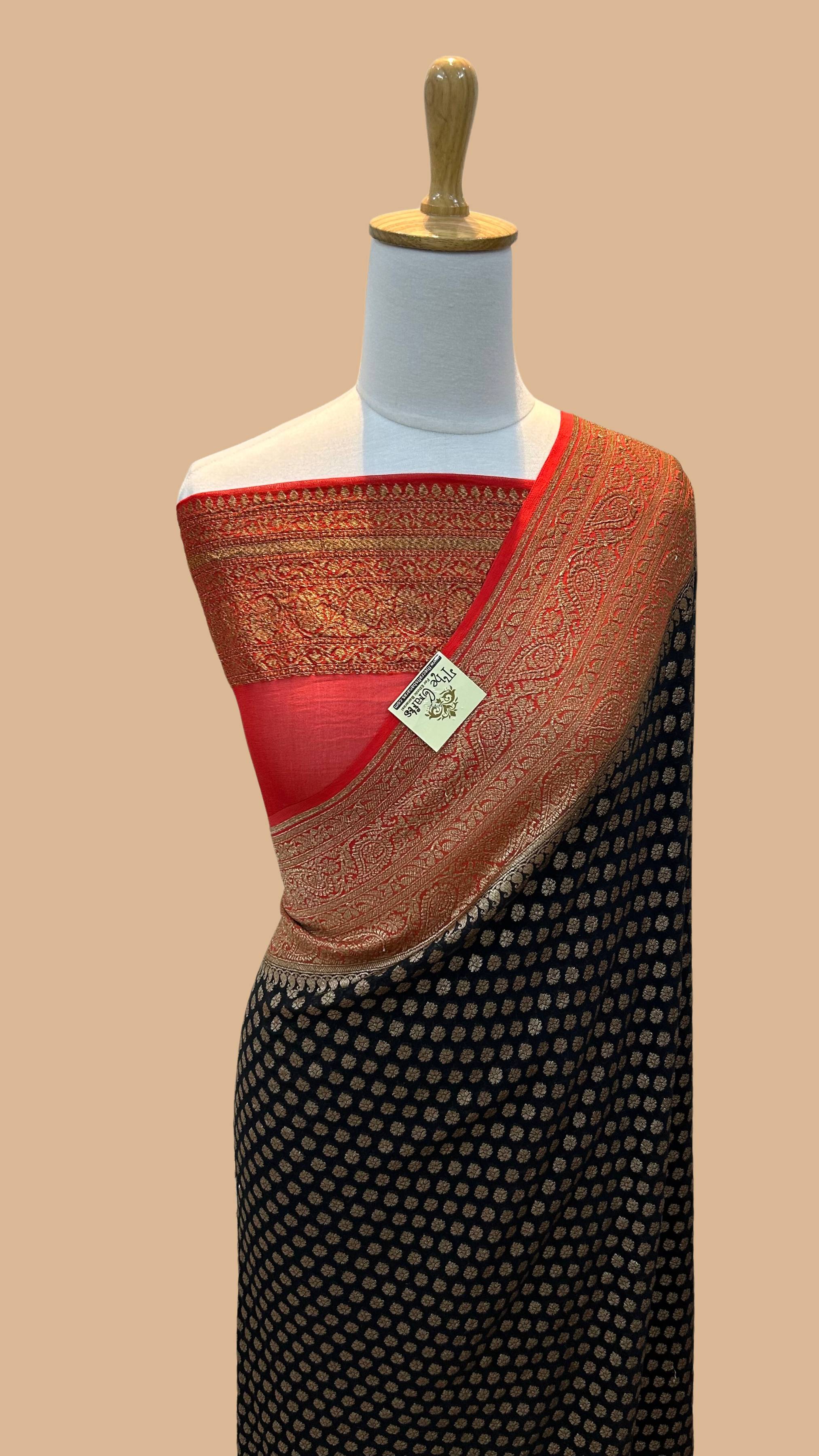 Khaddi Georgette Banarasi Saree - Antique Zari