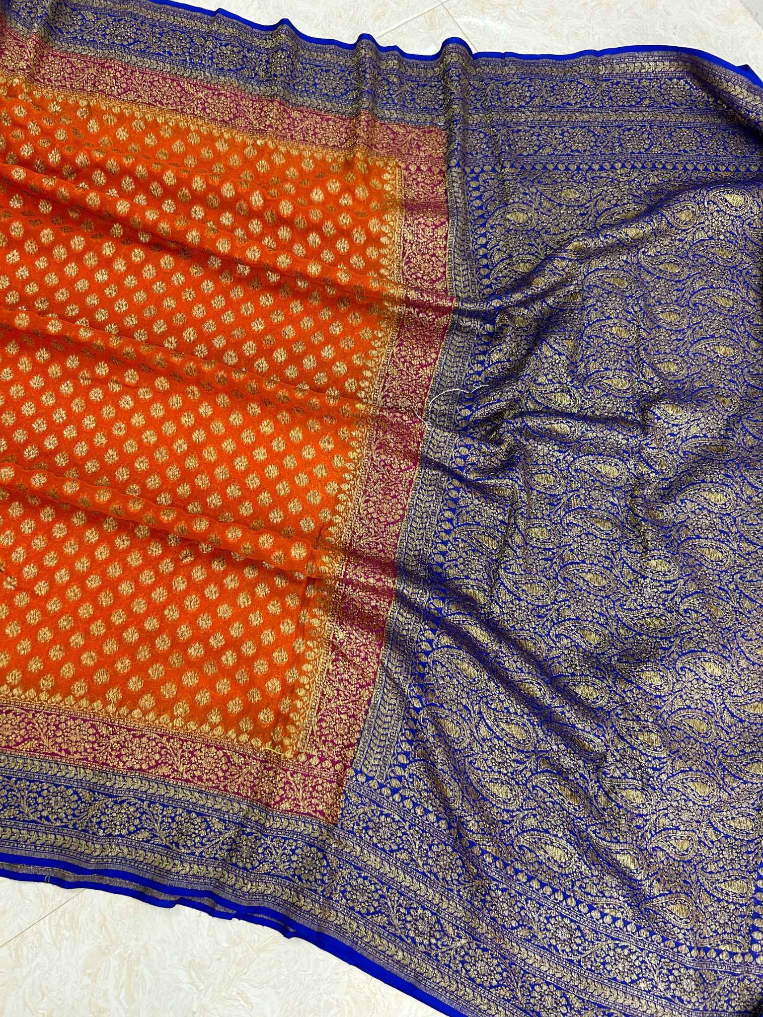 Khaddi Georgette Banarasi Saree - Antique Zari