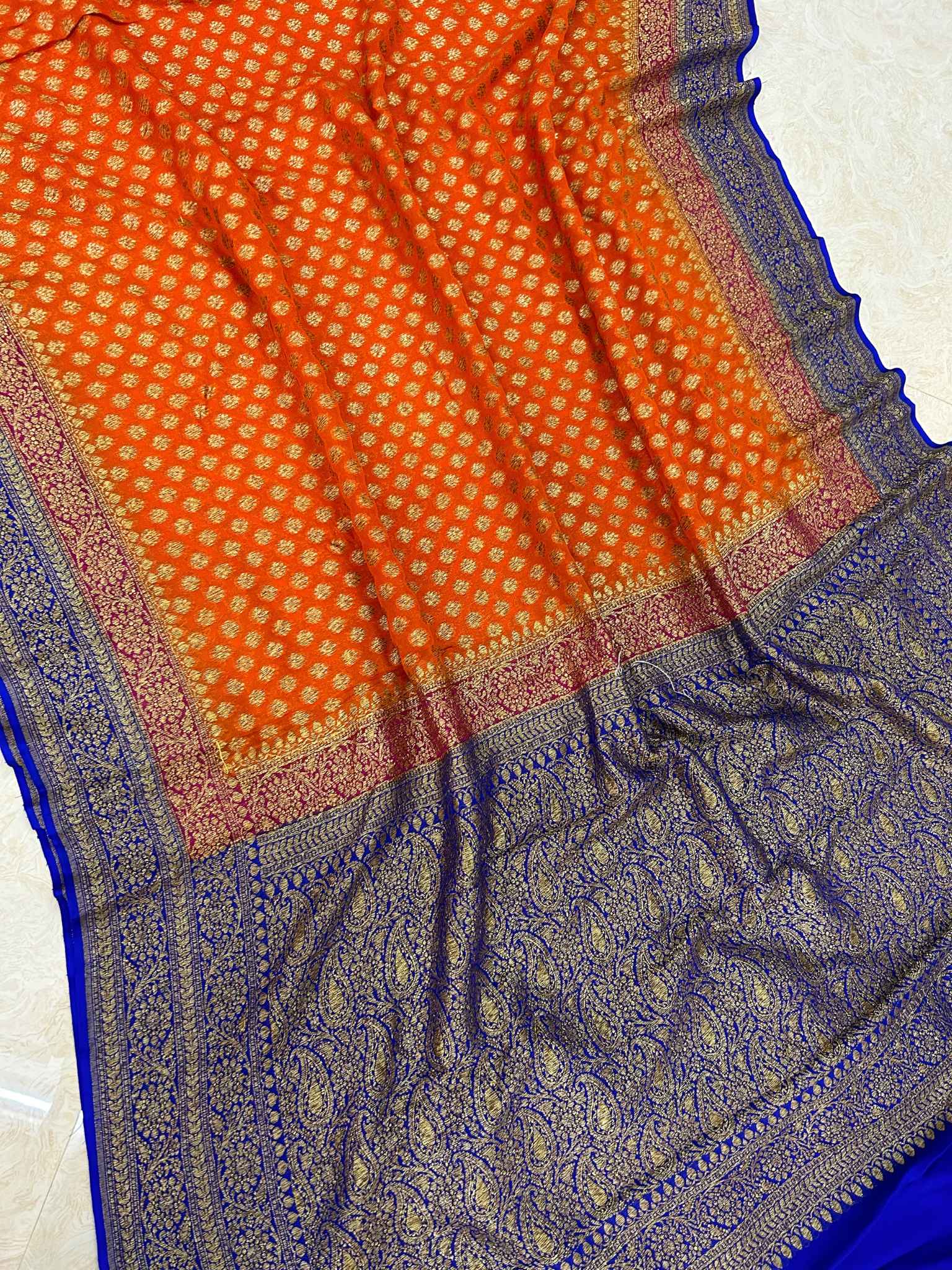 Khaddi Georgette Banarasi Saree - Antique Zari