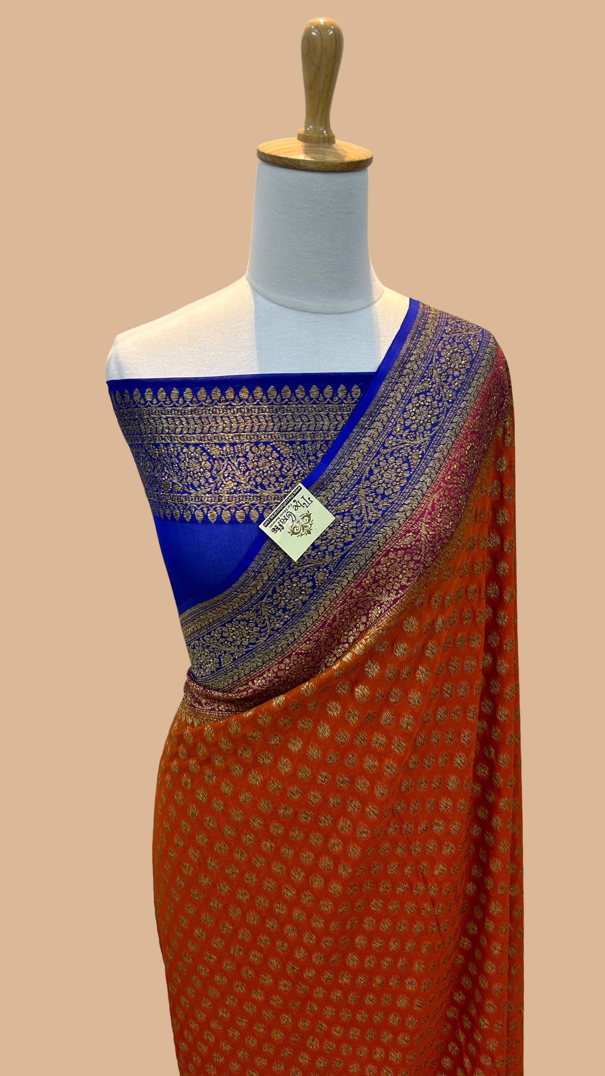 Khaddi Georgette Banarasi Saree - Antique Zari