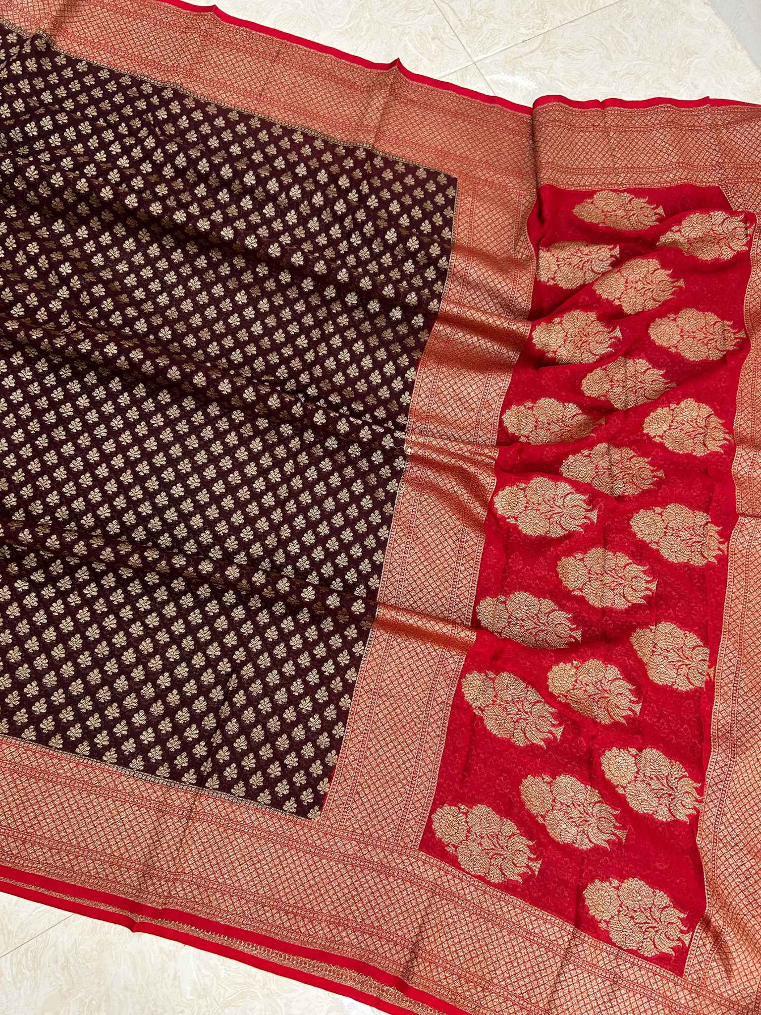 Khaddi Georgette Banarasi Saree - Antique Zari