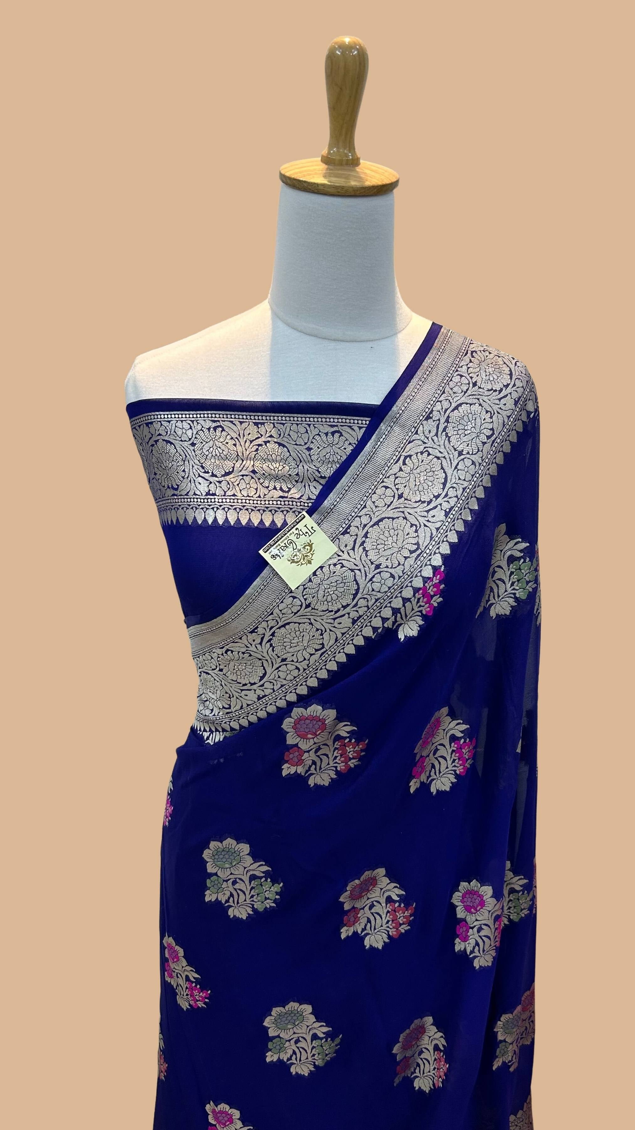 Khaddi Georgette Handloom Banarasi Saree - Jaal with Meenakari