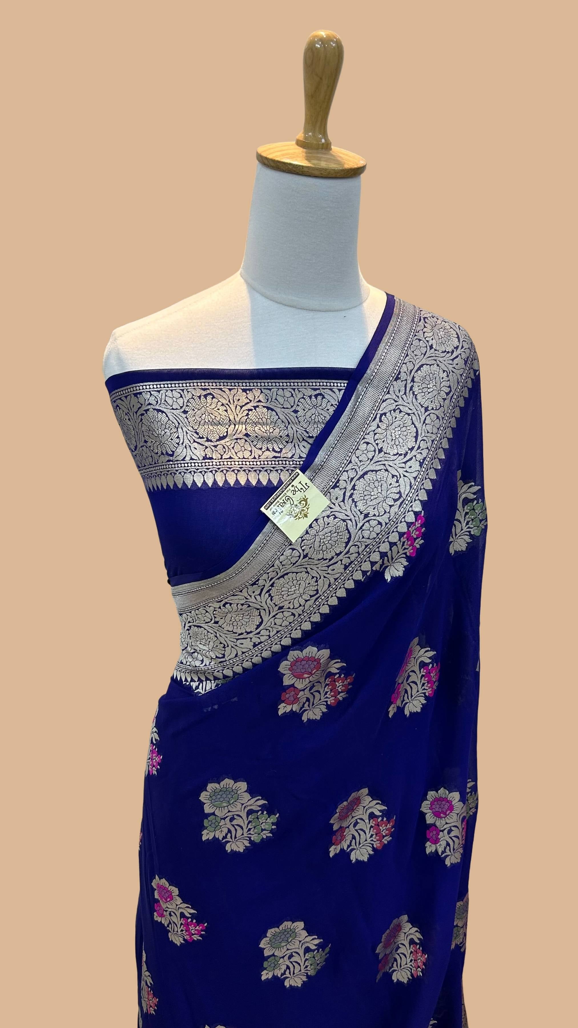 Khaddi Georgette Handloom Banarasi Saree - Jaal with Meenakari