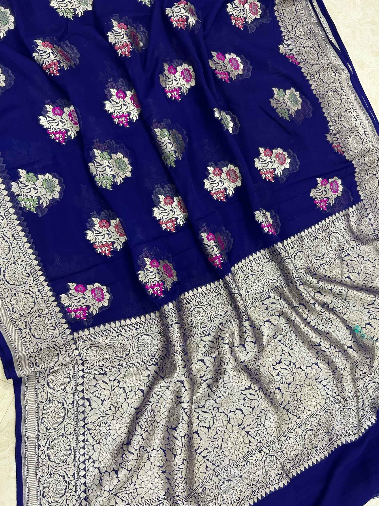 Khaddi Georgette Handloom Banarasi Saree - Jaal with Meenakari