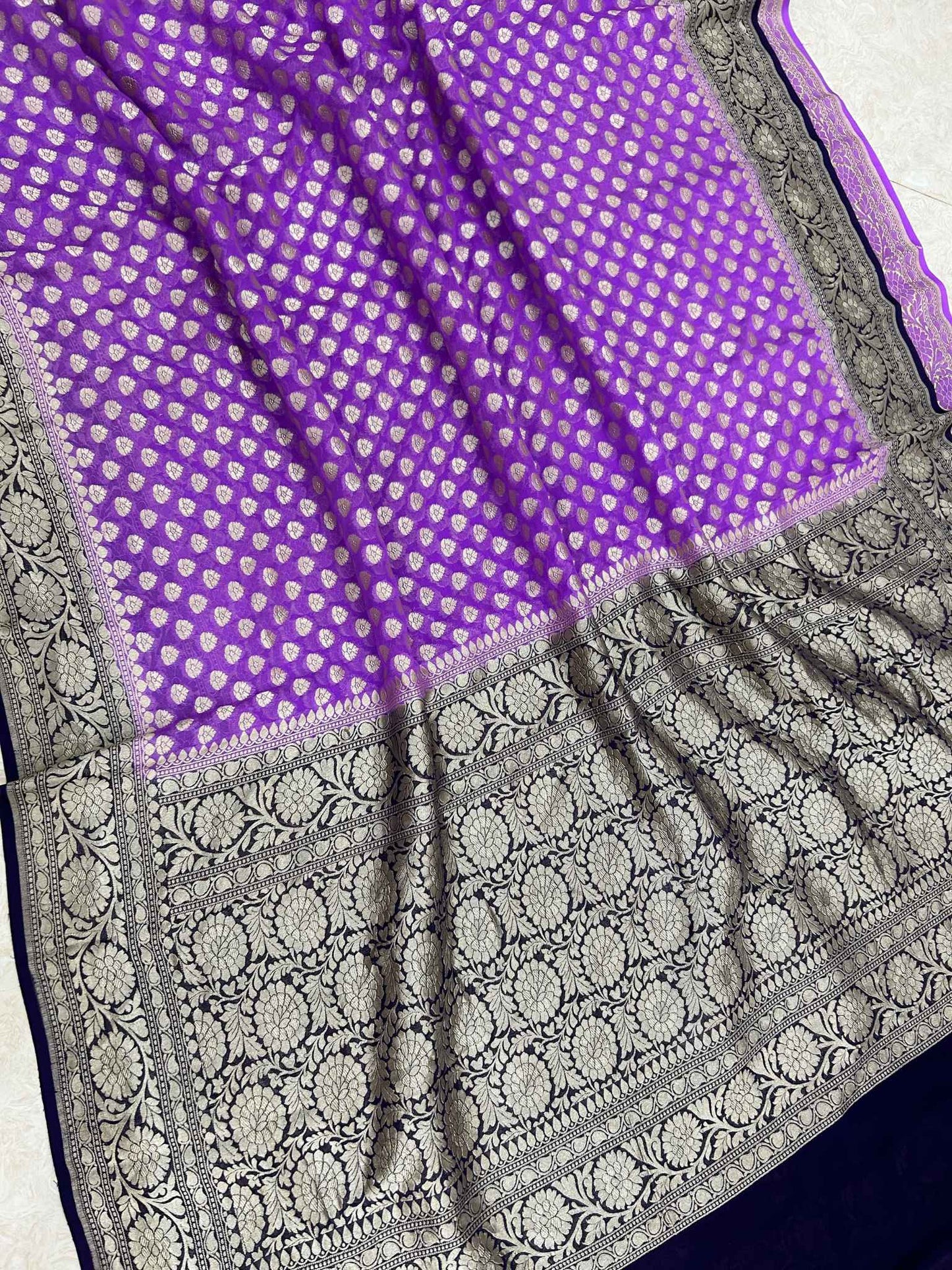 Khaddi Georgette Banarasi Saree - Water Zari