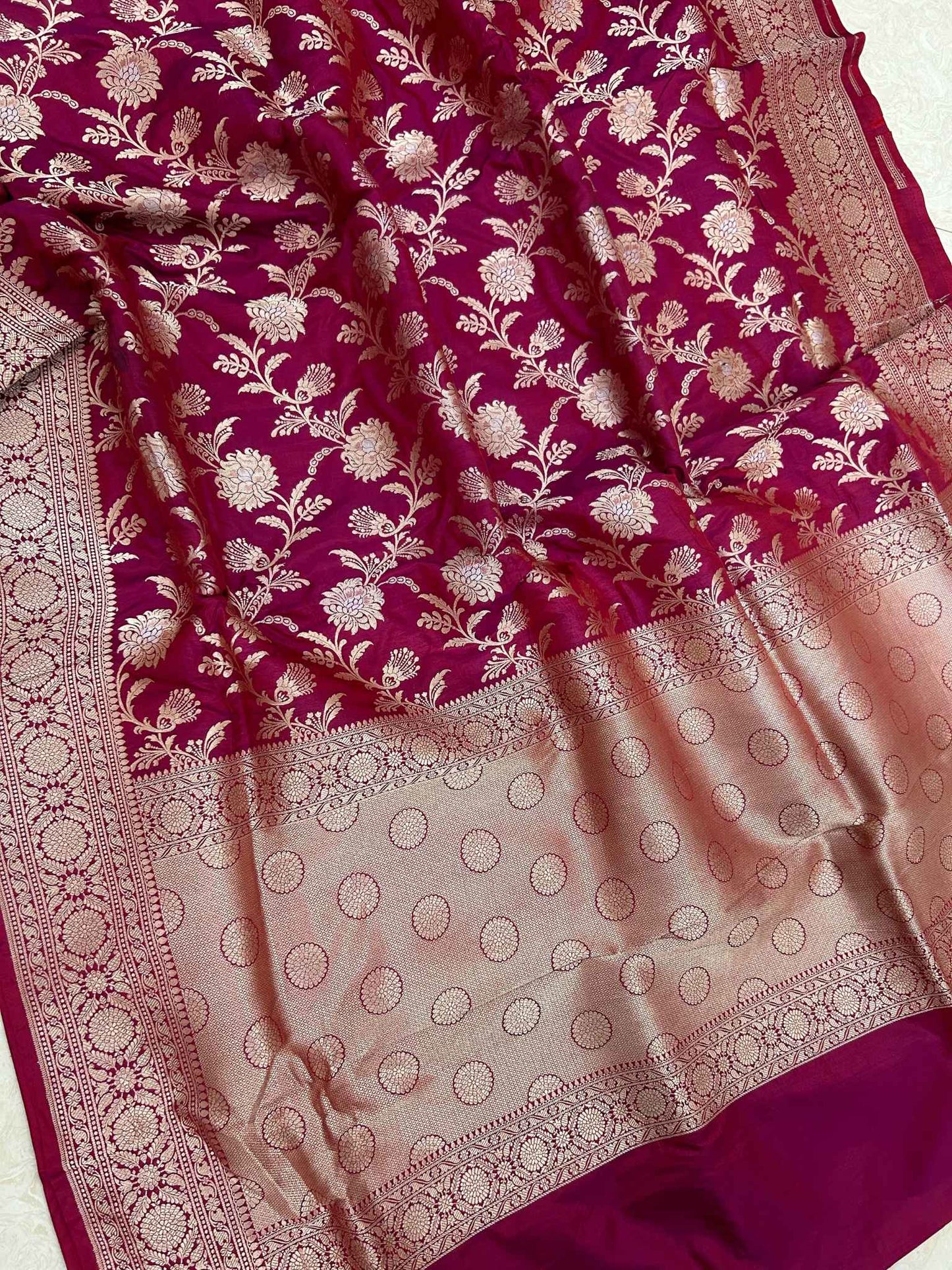 Pure Katan Silk Handloom Banarasi Saree - All over Sona roopa Jaal work