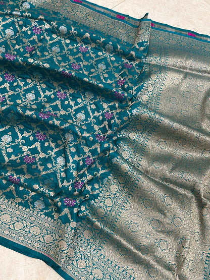 Pure Katan Silk Handloom Banarasi Saree - All over jaal work with meenakari