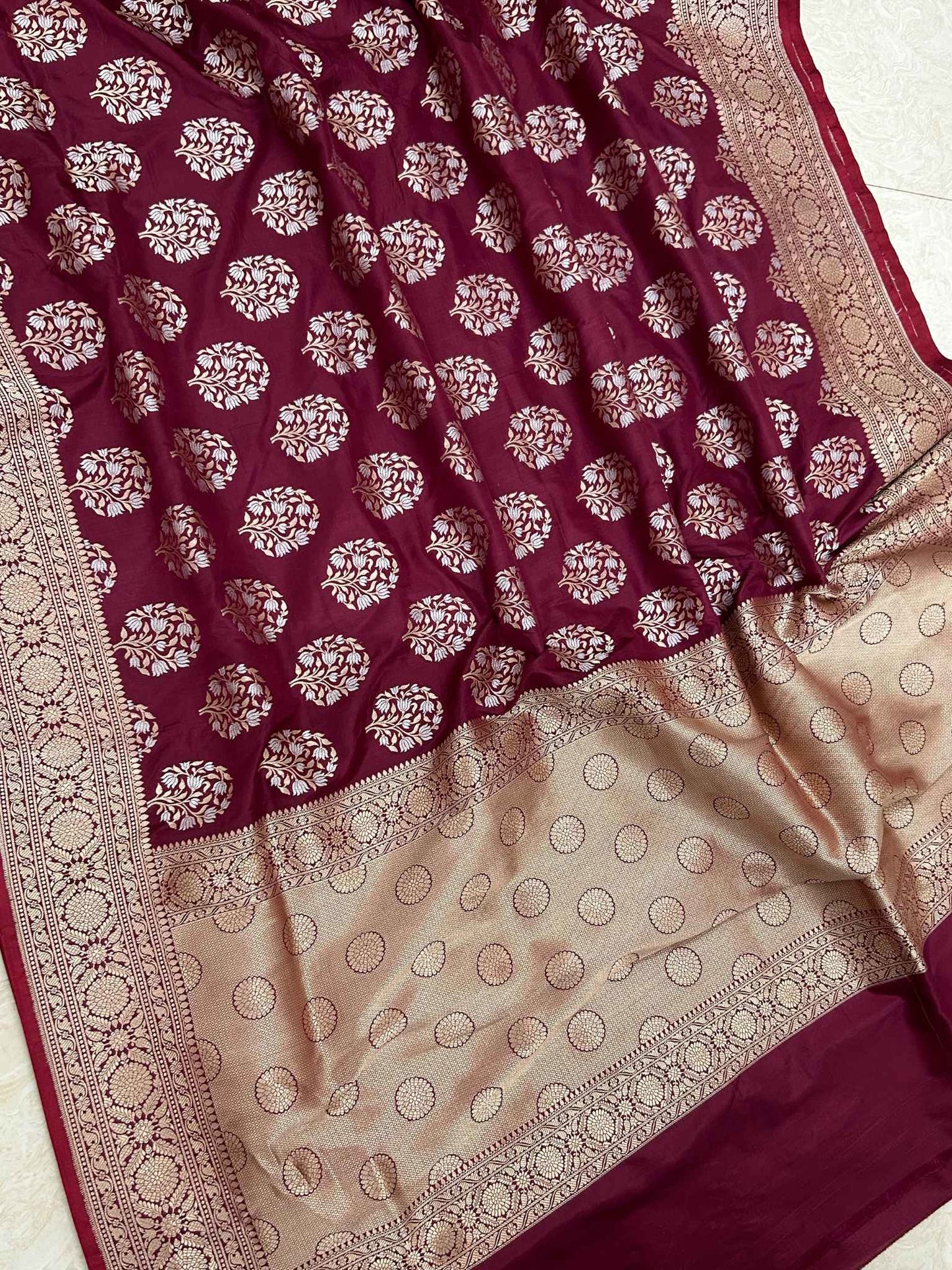 Pure Katan Silk Handloom Banarasi Saree - Sona rupa buta all over