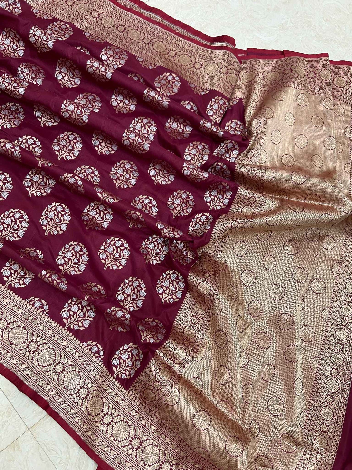 Pure Katan Silk Handloom Banarasi Saree - Sona rupa buta all over