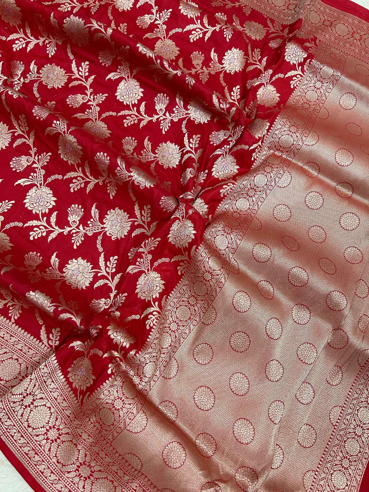 Pure Katan Silk Handloom Banarasi Saree - All over Sona rupa jaal work