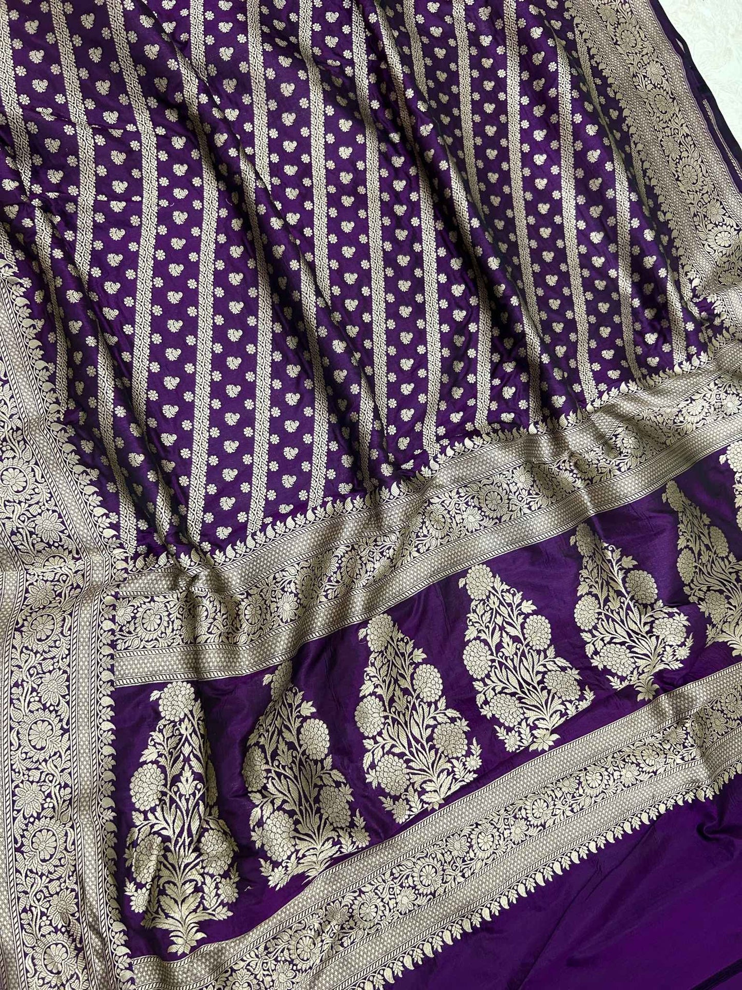 Pure Katan Silk Handloom Banarasi Saree - Stripes