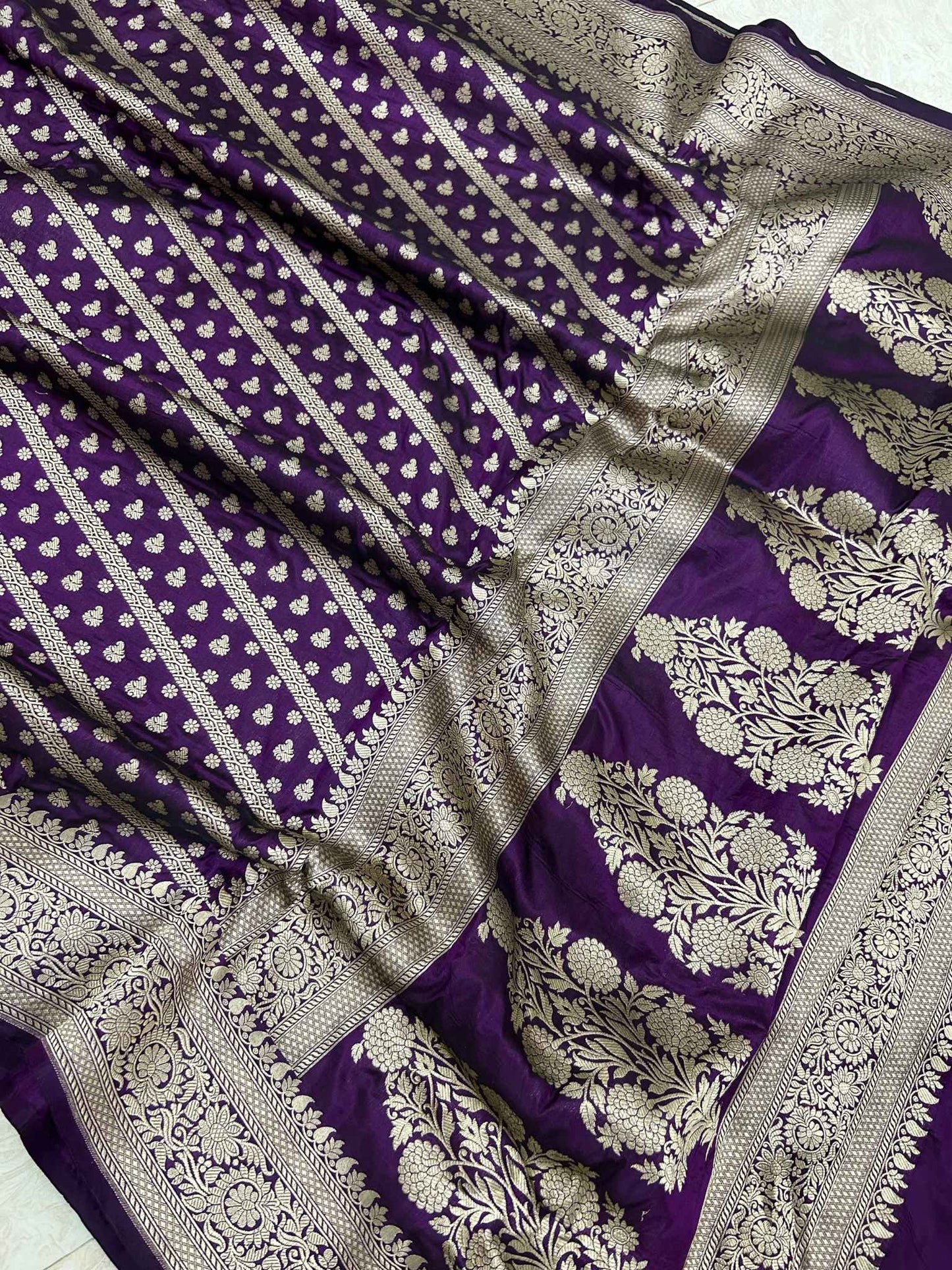 Pure Katan Silk Handloom Banarasi Saree - Stripes