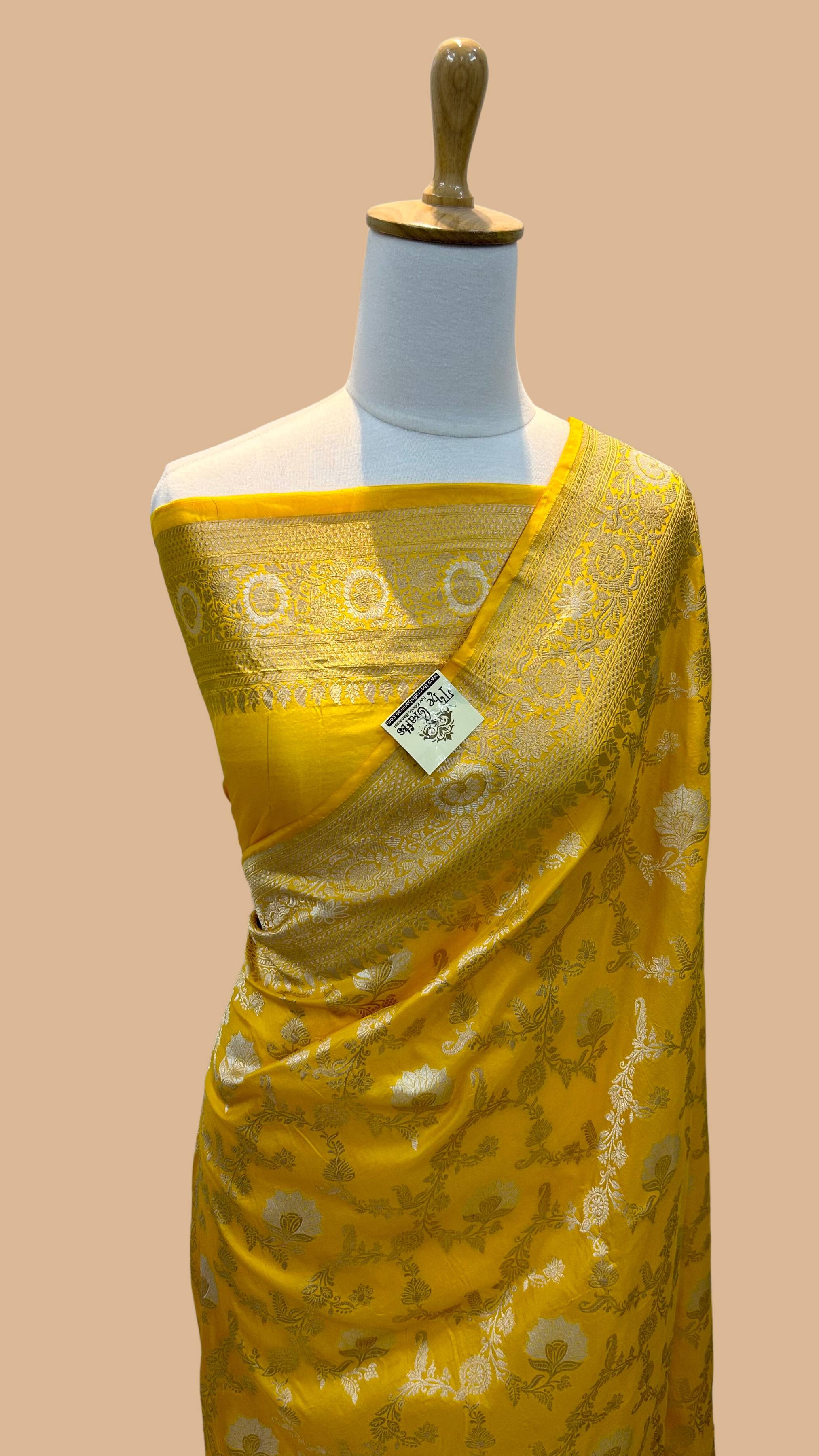 Pure Katan Silk Handloom Banarasi Saree - All over Sona rupa jaal work