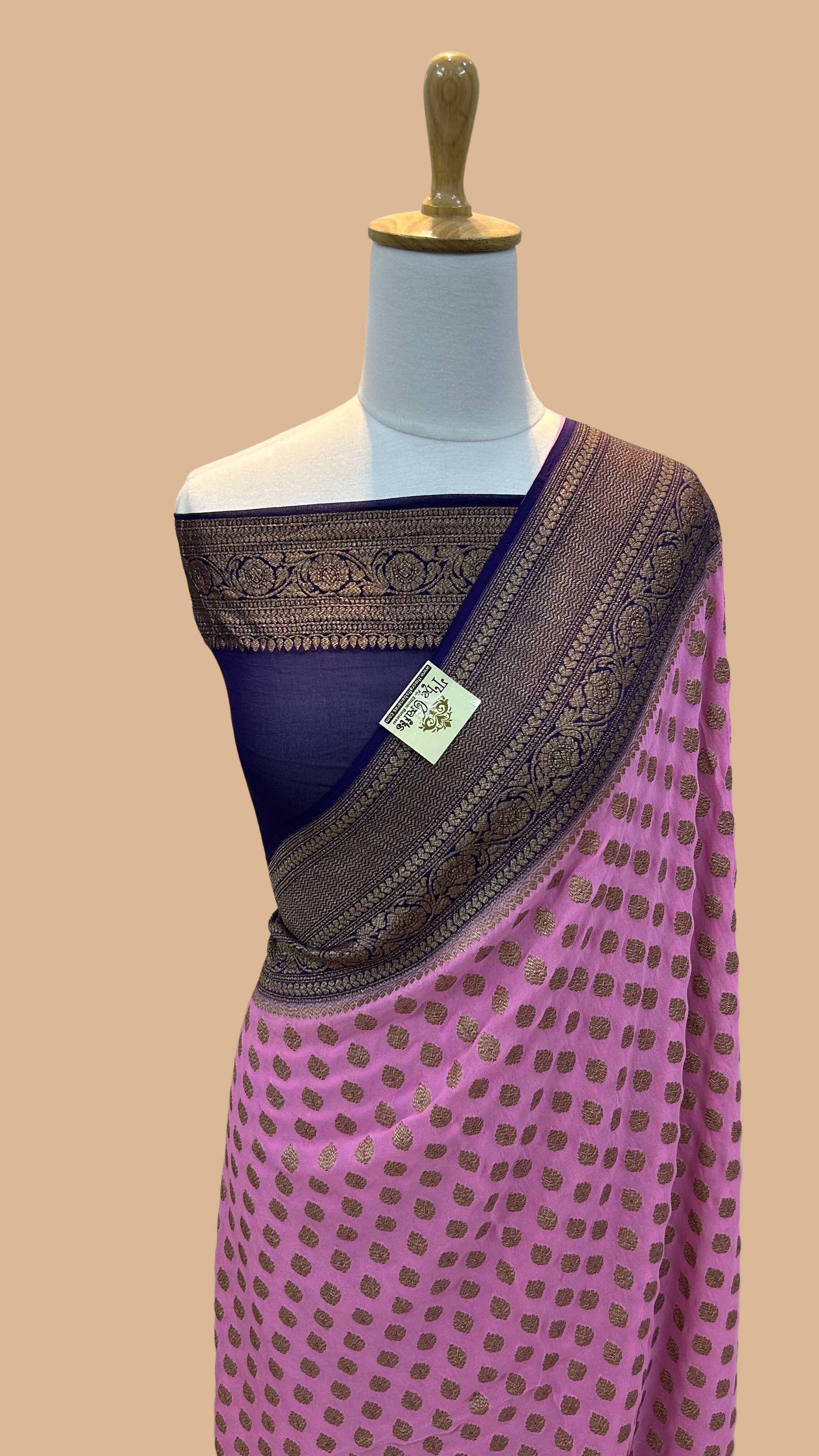 Khaddi Georgette Banarasi Saree - Antique Zari