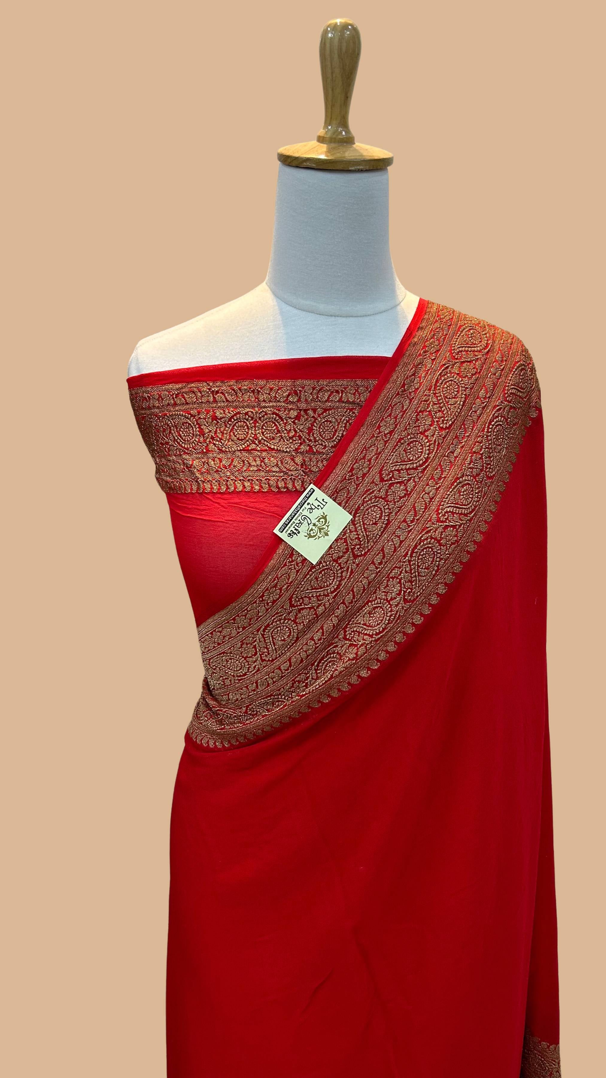 Khaddi Georgette Banarasi Saree - Antique Zari