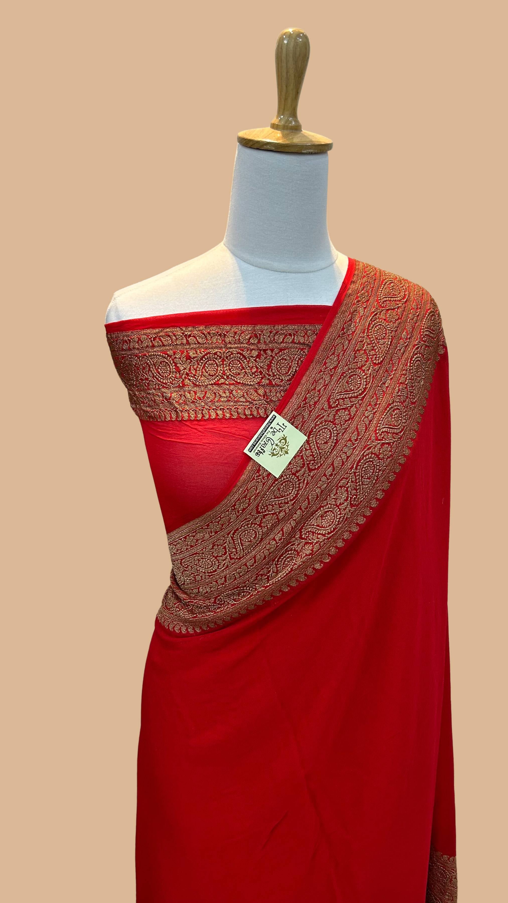 Khaddi Georgette Banarasi Saree - Antique Zari