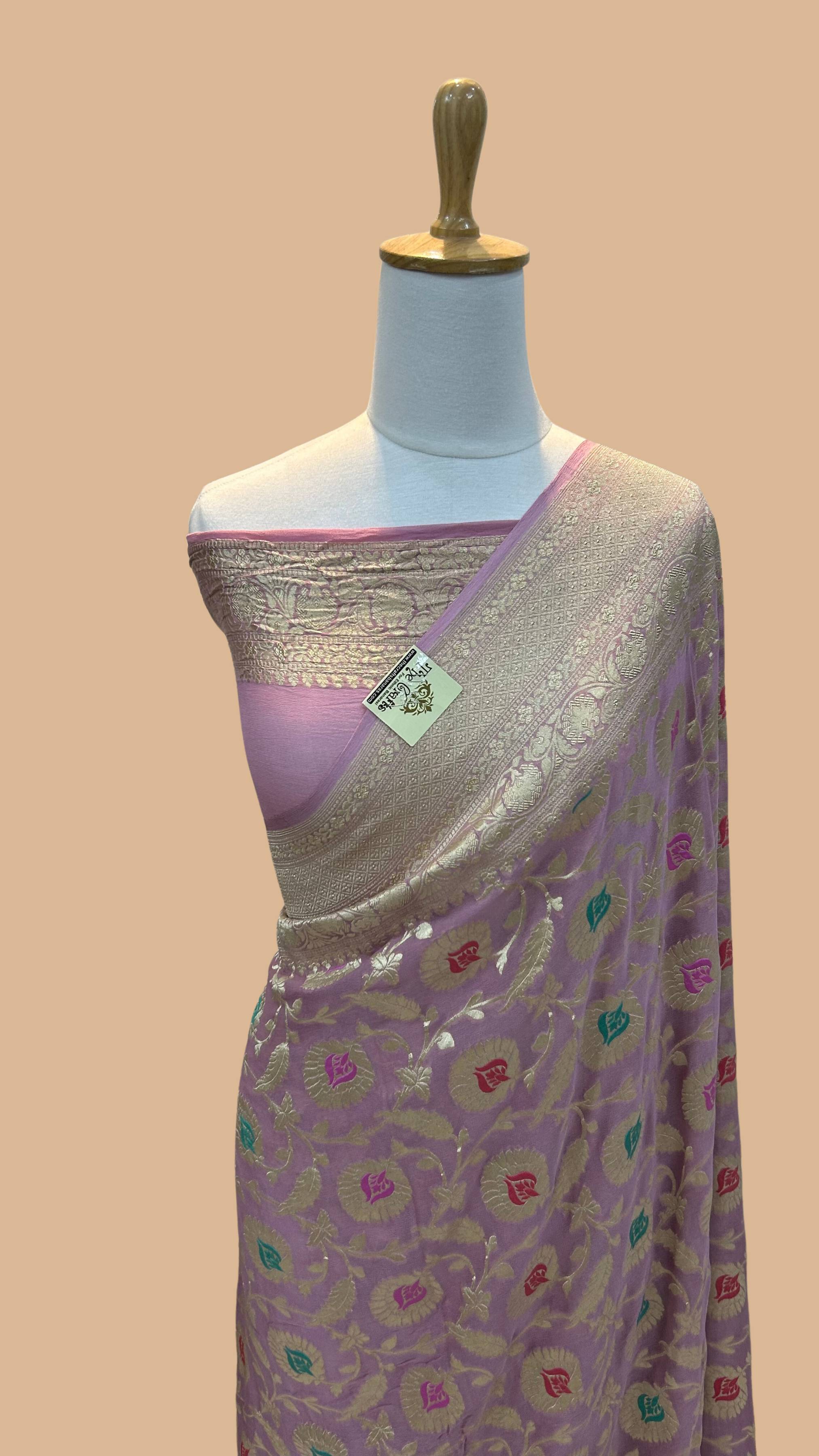 Khaddi Georgette Handloom Banarasi Saree - Jaal with Meenakari