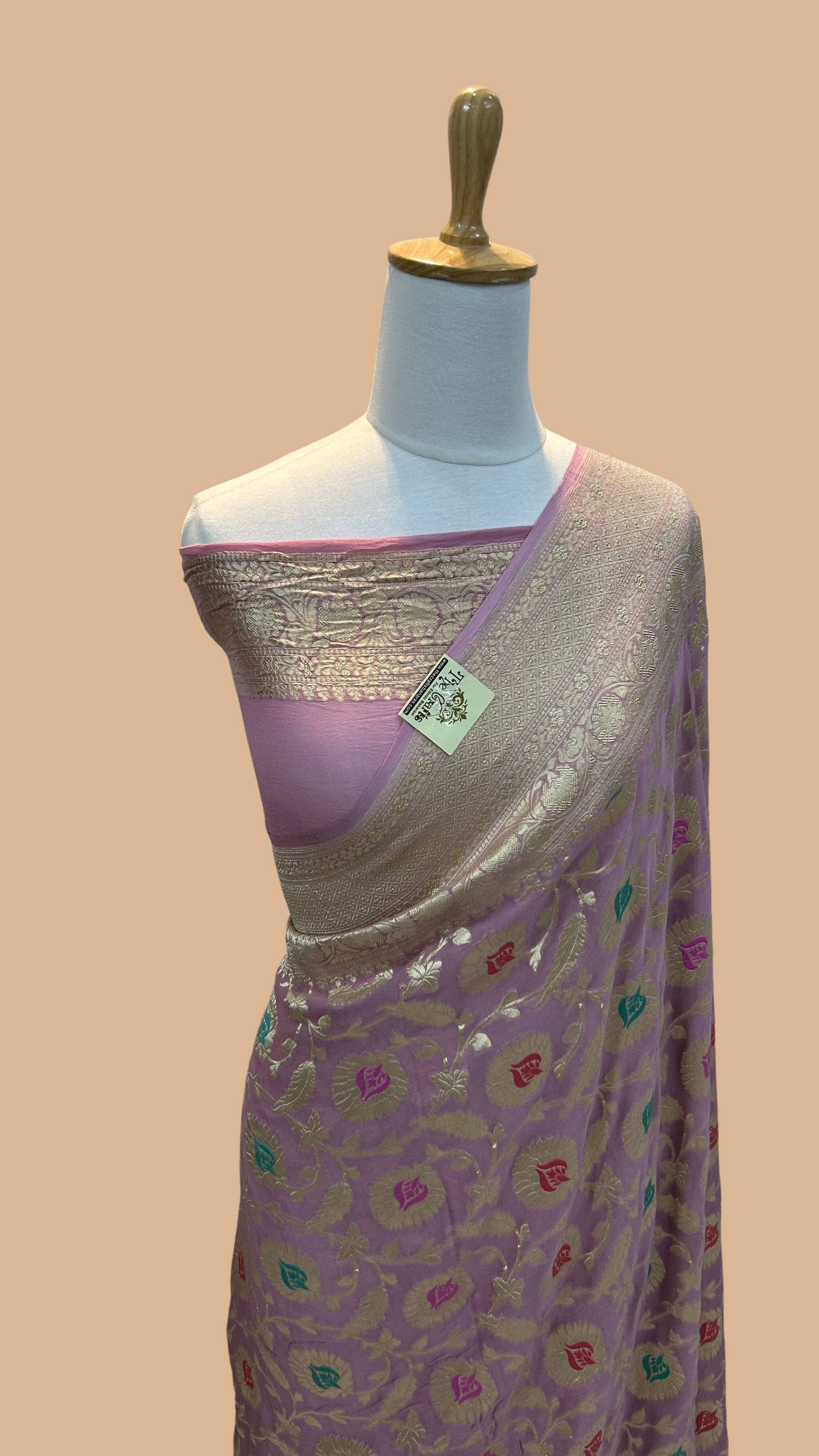 Khaddi Georgette Handloom Banarasi Saree - Jaal with Meenakari