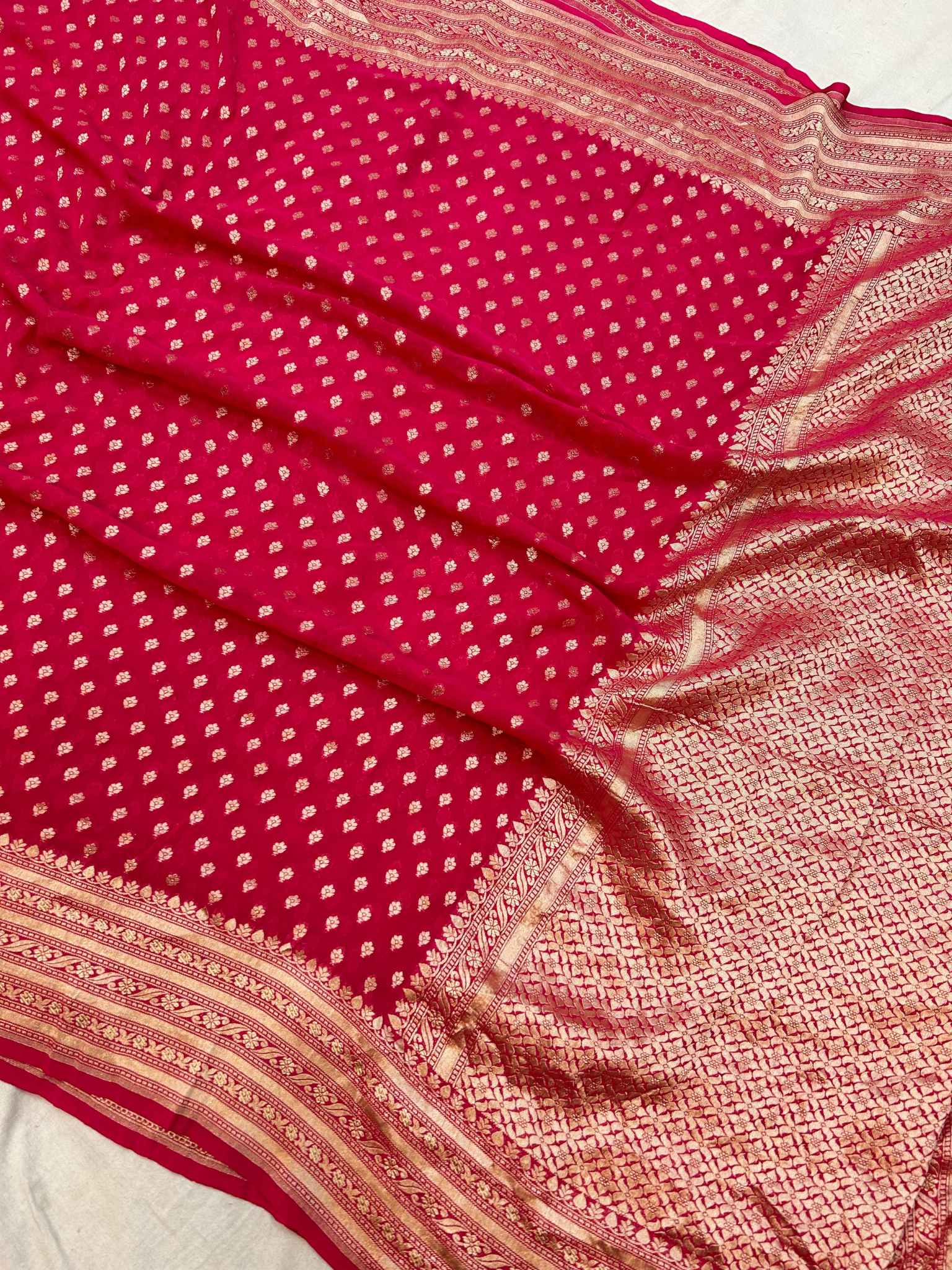 Hot Pink Khaddi Georgette Handloom Banarasi Saree