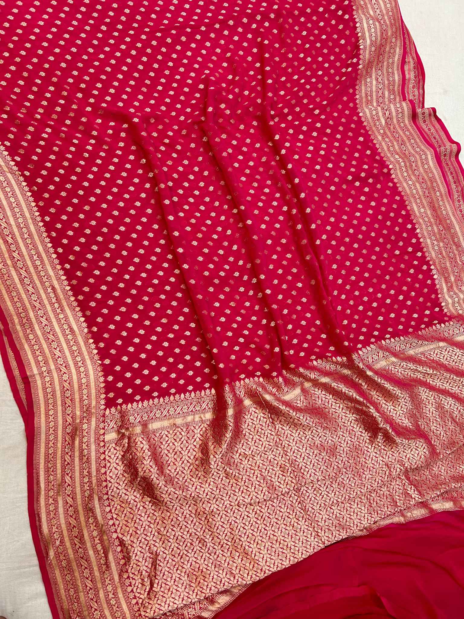 Hot Pink Khaddi Georgette Handloom Banarasi Saree