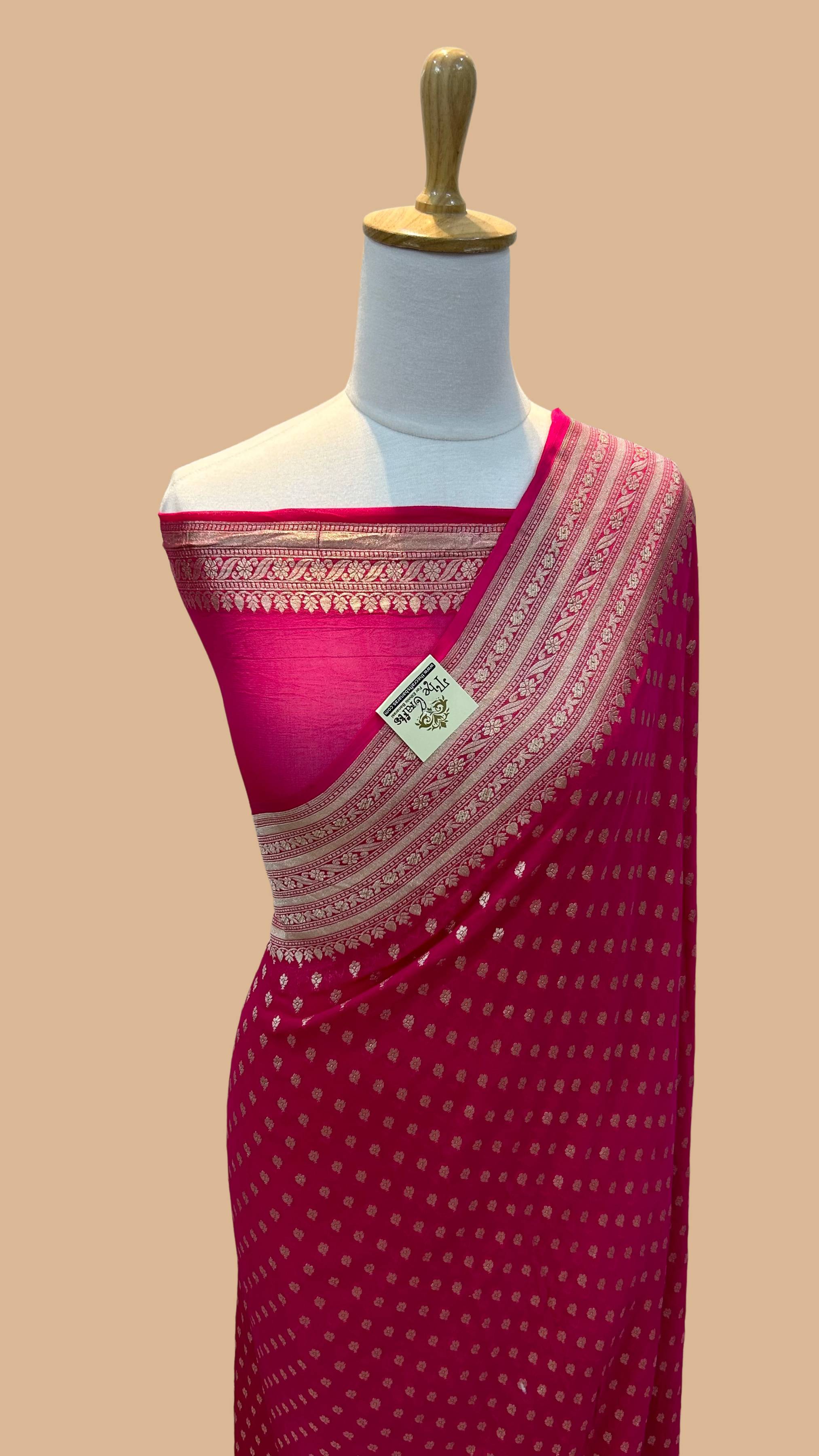 Hot Pink Khaddi Georgette Handloom Banarasi Saree