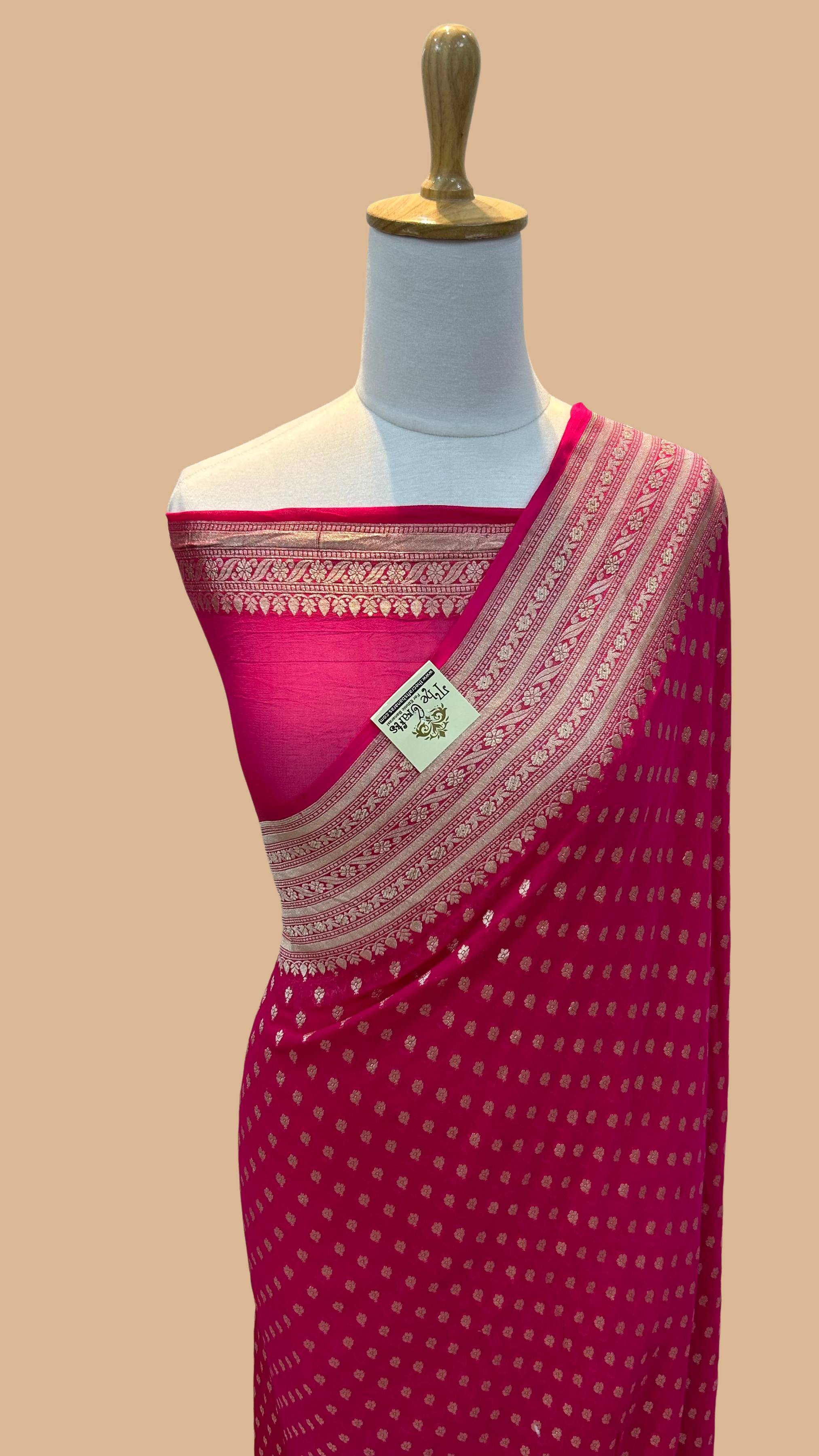 Hot Pink Khaddi Georgette Handloom Banarasi Saree