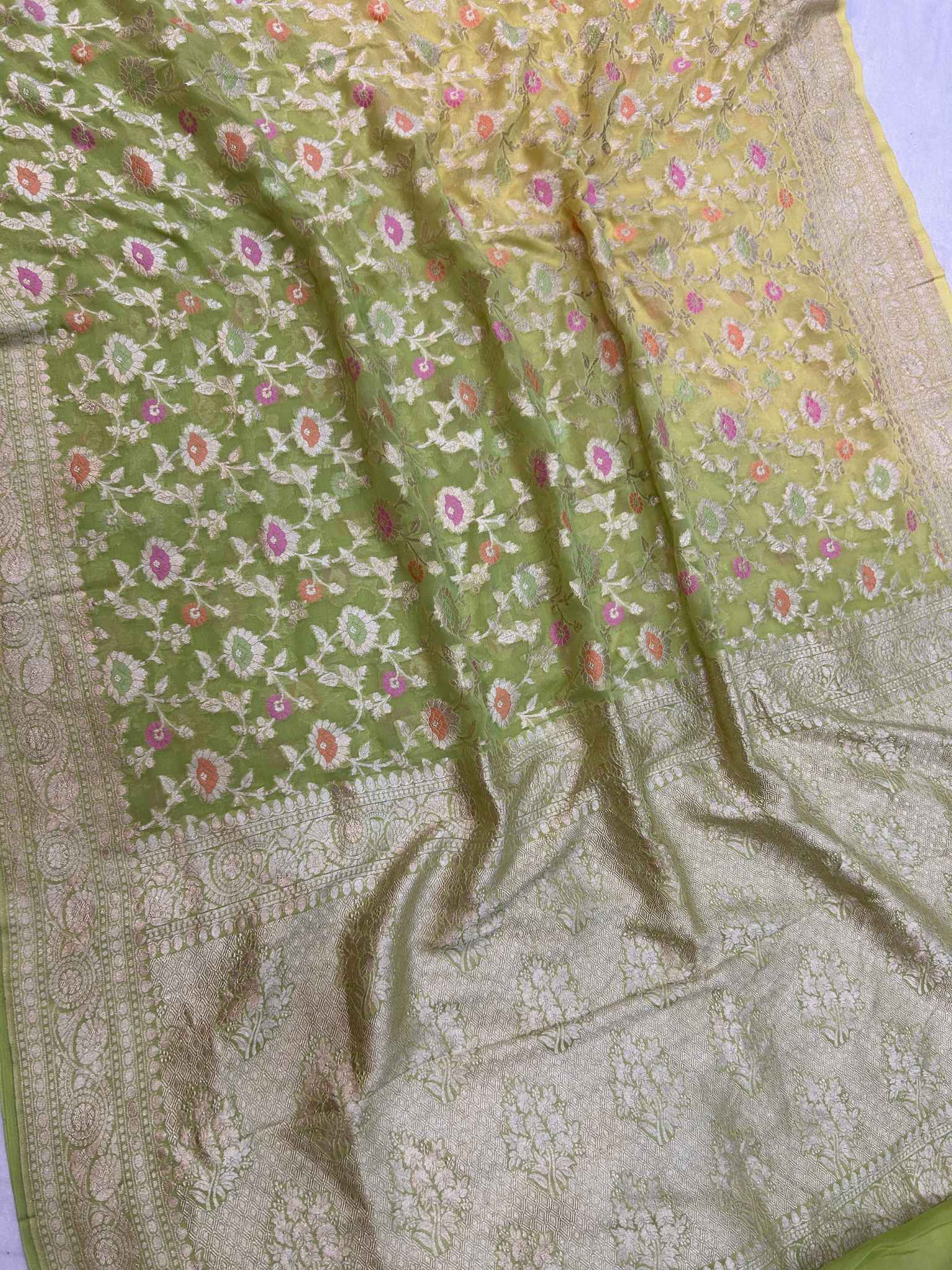 Khaddi Georgette Handloom Banarasi Saree - Jaal with Meenakari