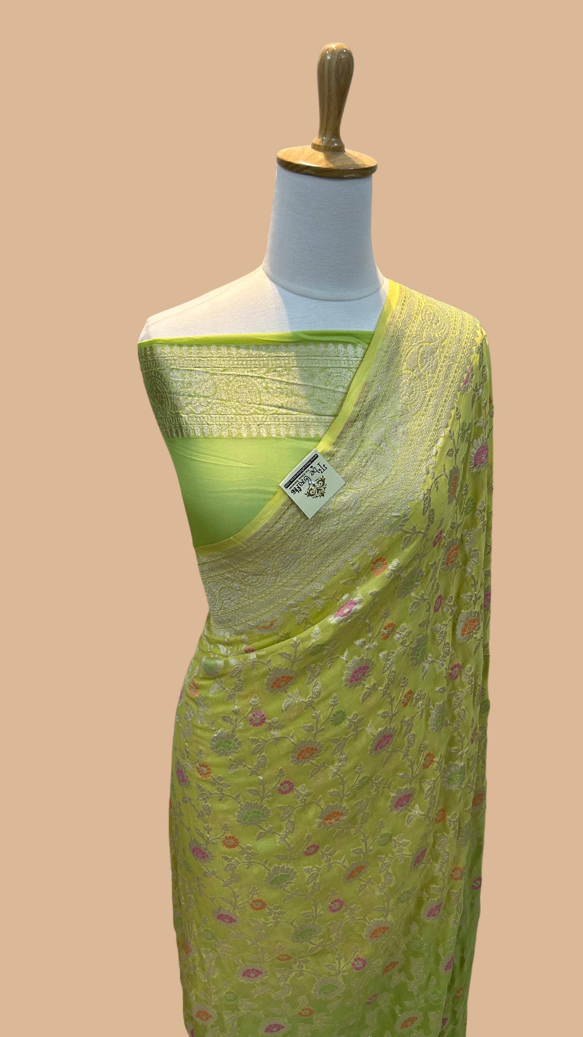 Khaddi Georgette Handloom Banarasi Saree - Jaal with Meenakari