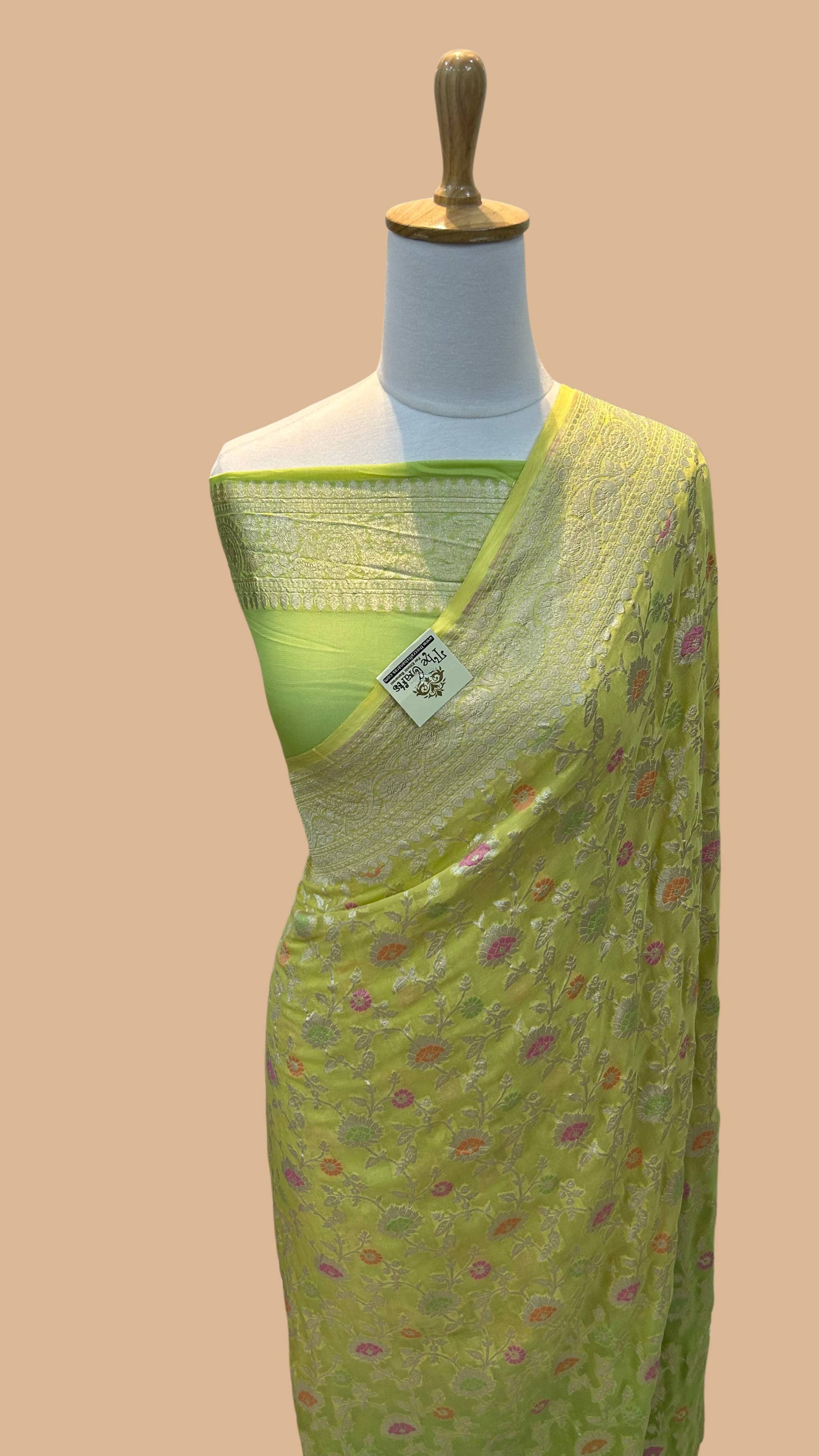 Khaddi Georgette Handloom Banarasi Saree - Jaal with Meenakari