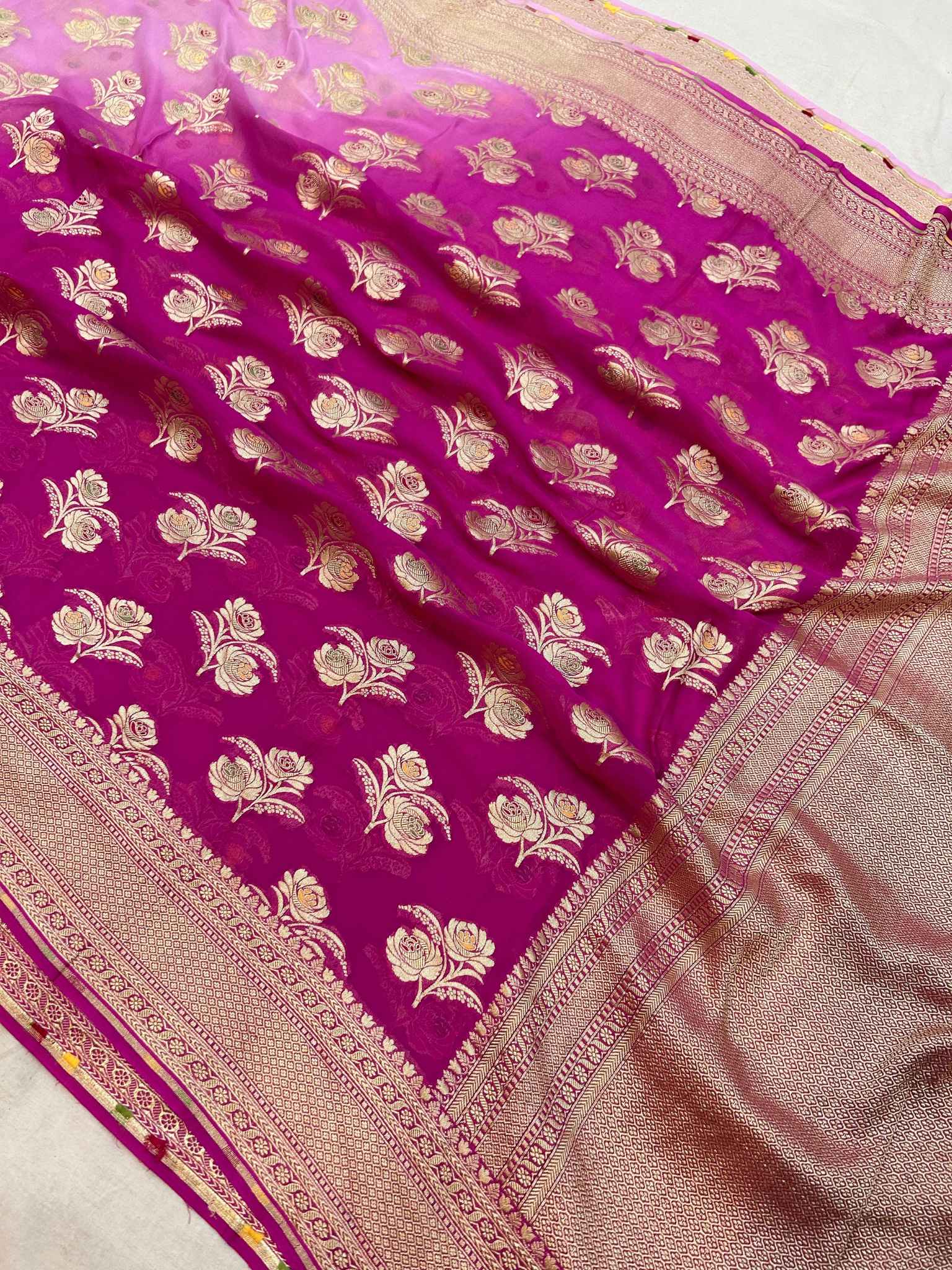 Khaddi Georgette Handloom Banarasi Saree - Jaal with Meenakari