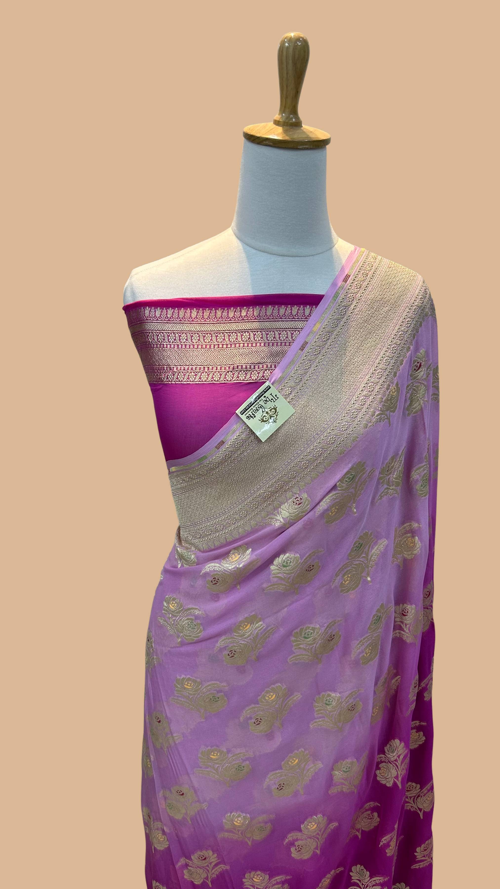 Khaddi Georgette Handloom Banarasi Saree - Jaal with Meenakari