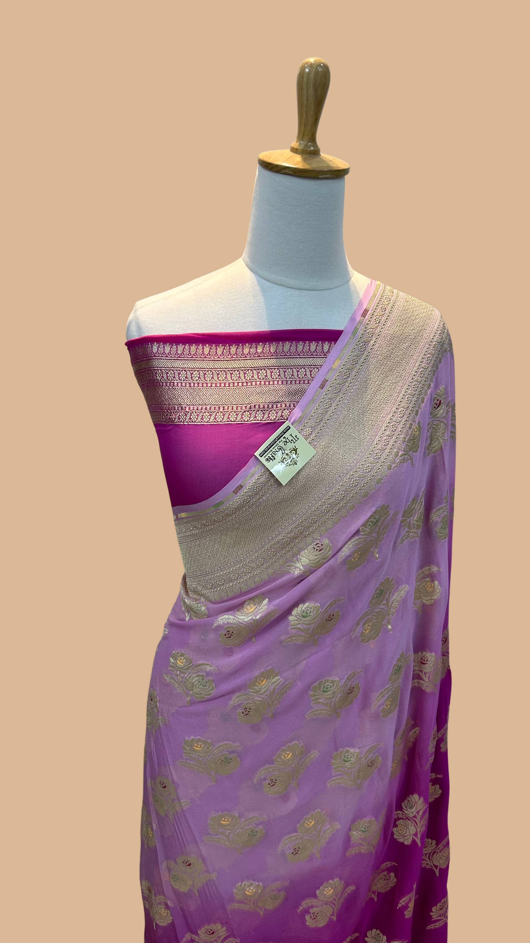 Khaddi Georgette Handloom Banarasi Saree - Jaal with Meenakari