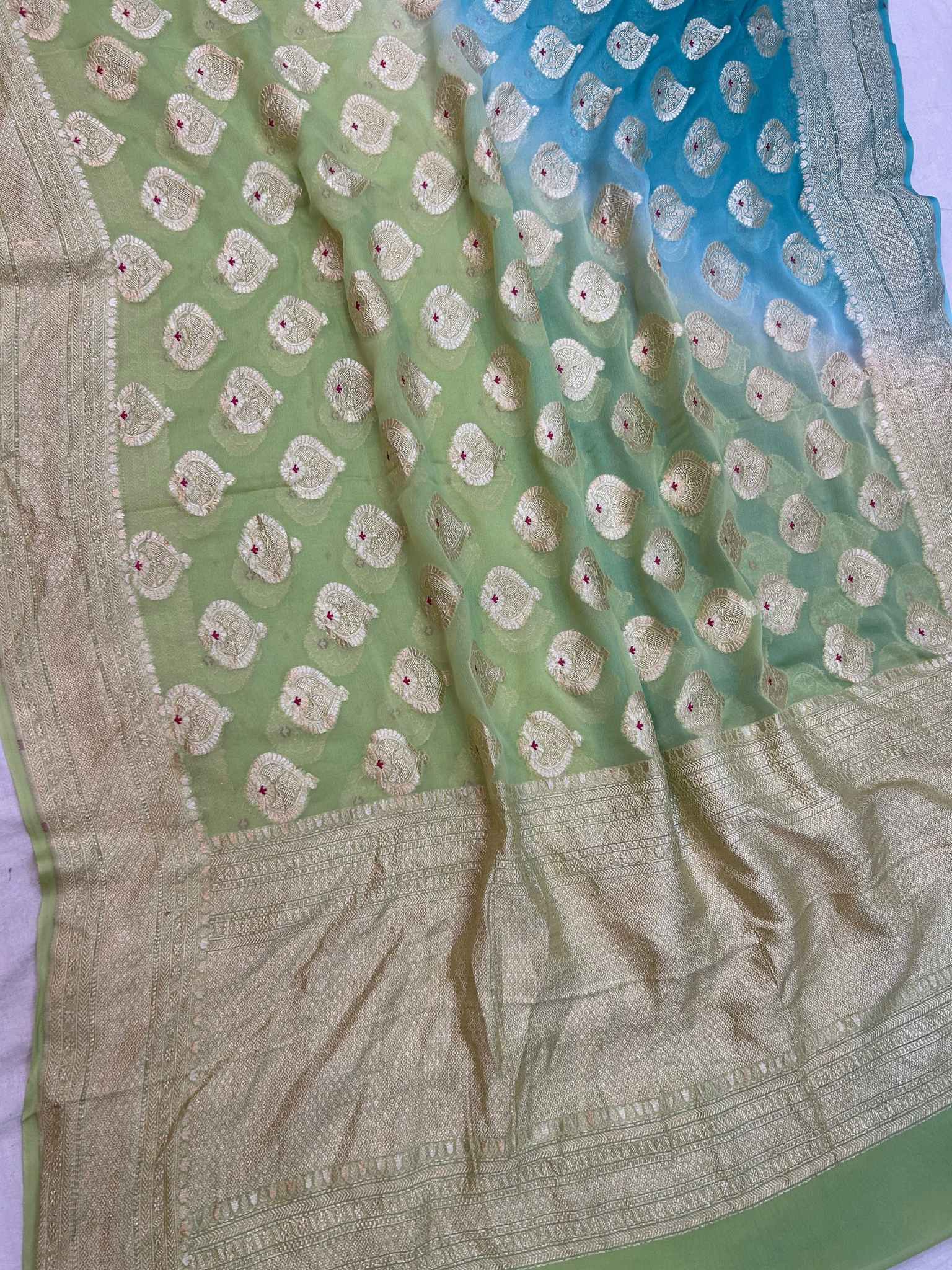 Khaddi Georgette Handloom Banarasi Saree - Jaal with Meenakari