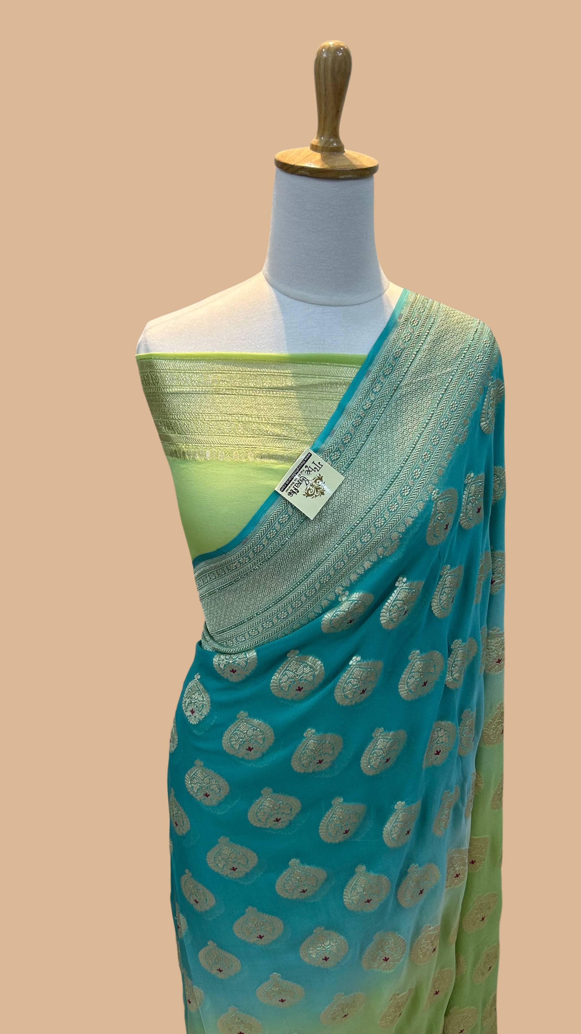 Khaddi Georgette Handloom Banarasi Saree - Jaal with Meenakari