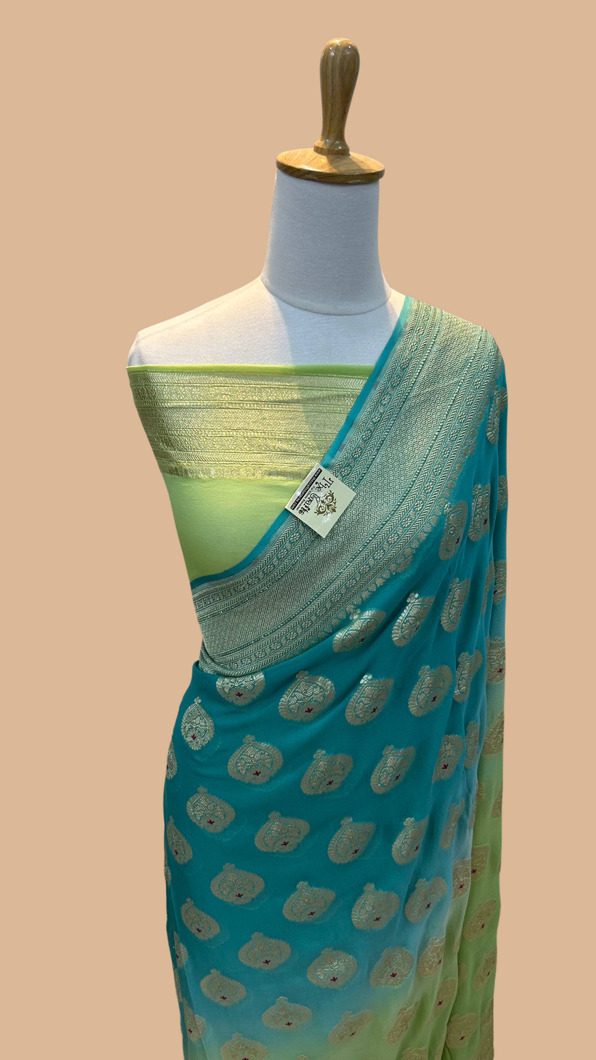 Khaddi Georgette Handloom Banarasi Saree - Jaal with Meenakari