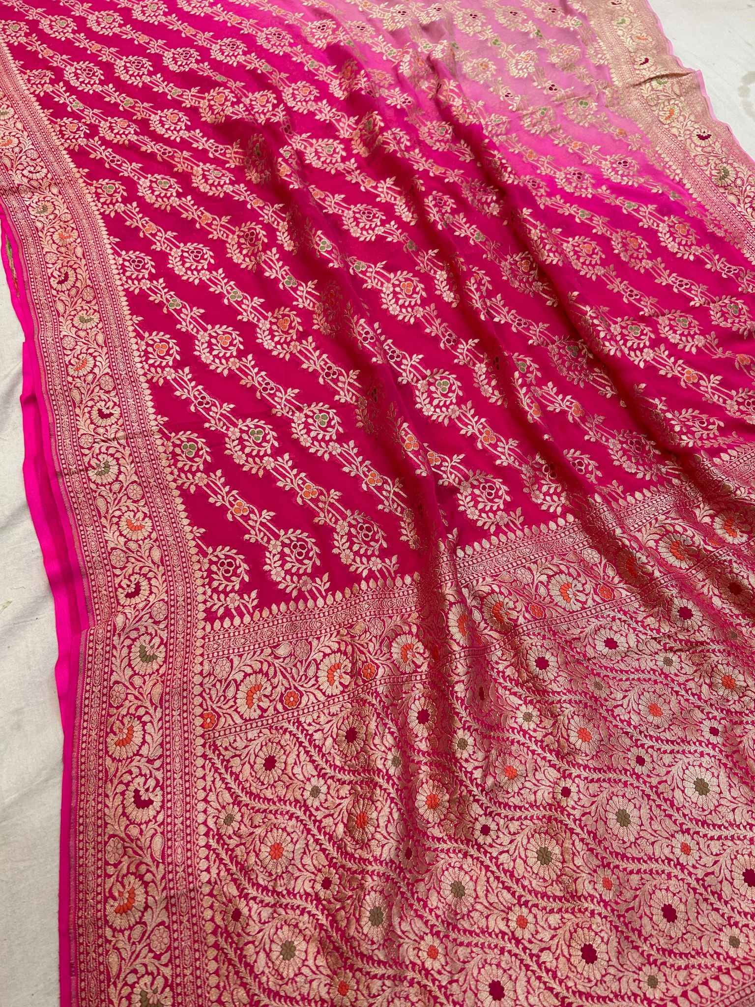 Khaddi Georgette Handloom Banarasi Saree - Jaal with Meenakari