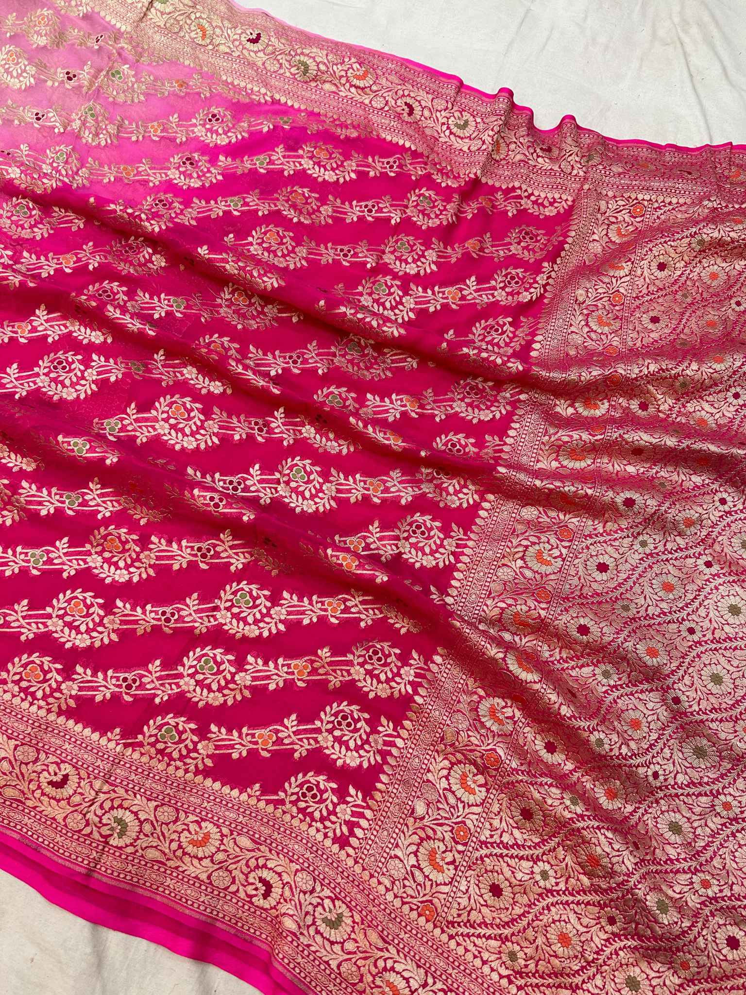 Khaddi Georgette Handloom Banarasi Saree - Jaal with Meenakari