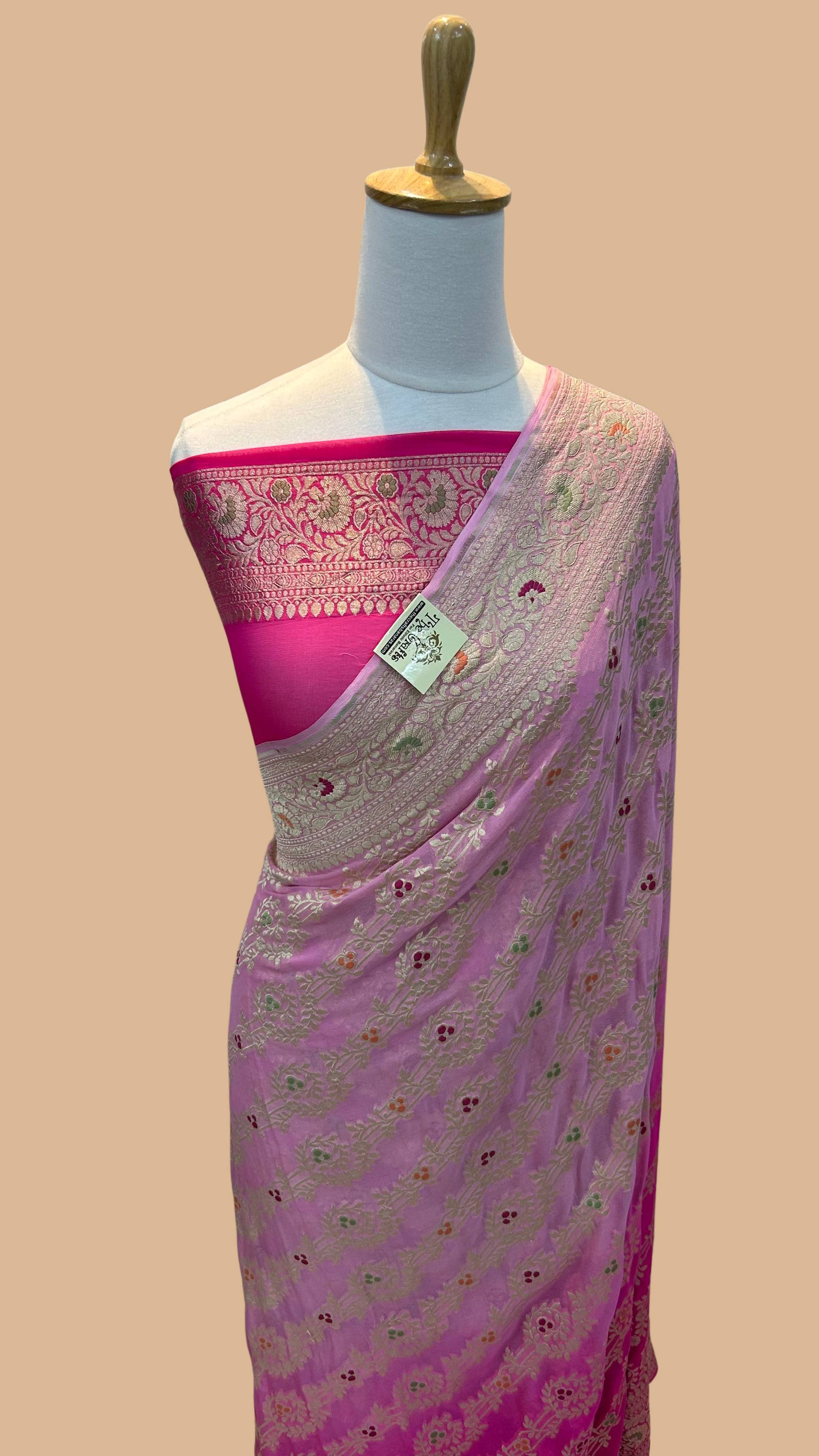 Khaddi Georgette Handloom Banarasi Saree - Jaal with Meenakari