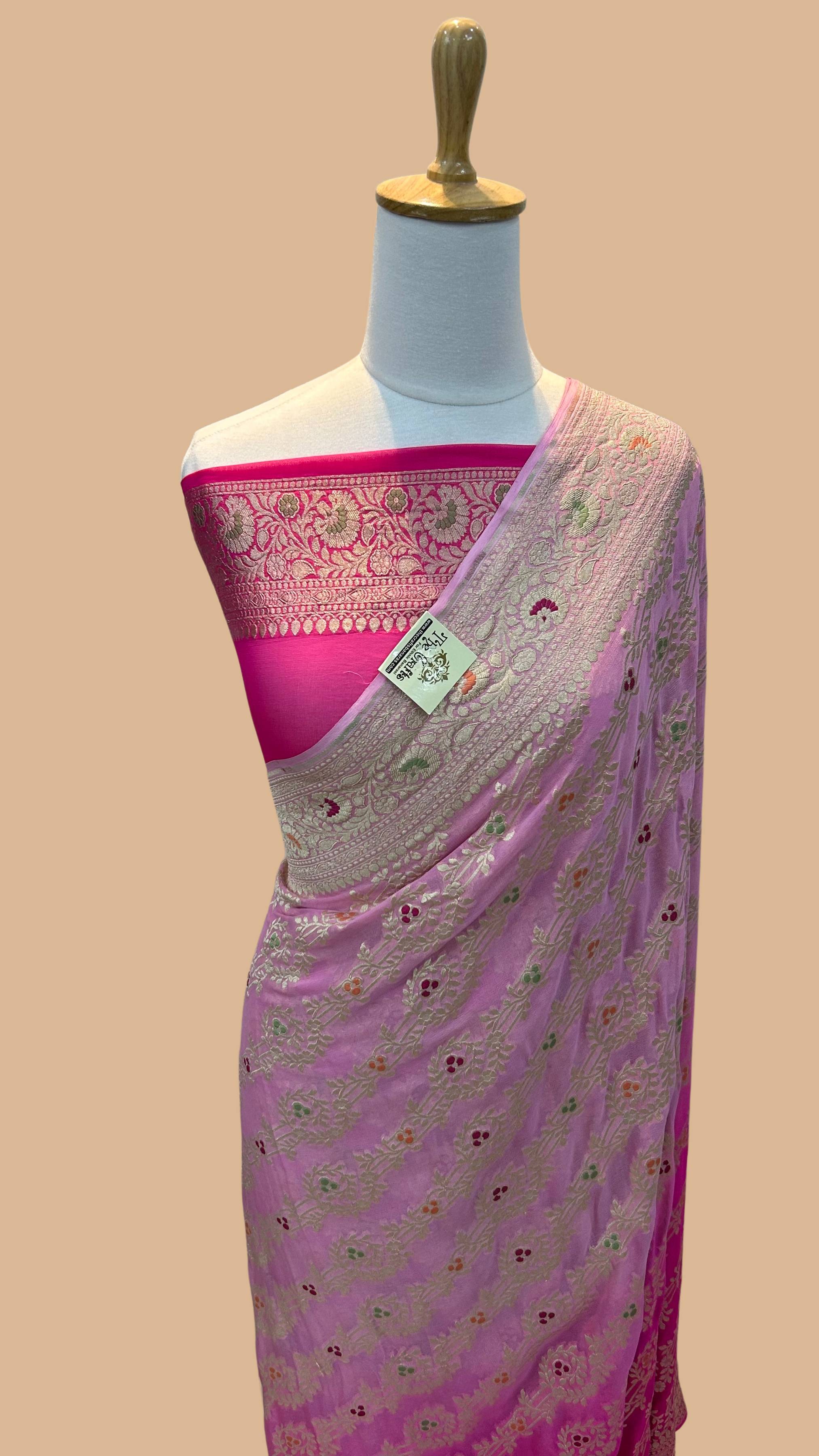 Khaddi Georgette Handloom Banarasi Saree - Jaal with Meenakari