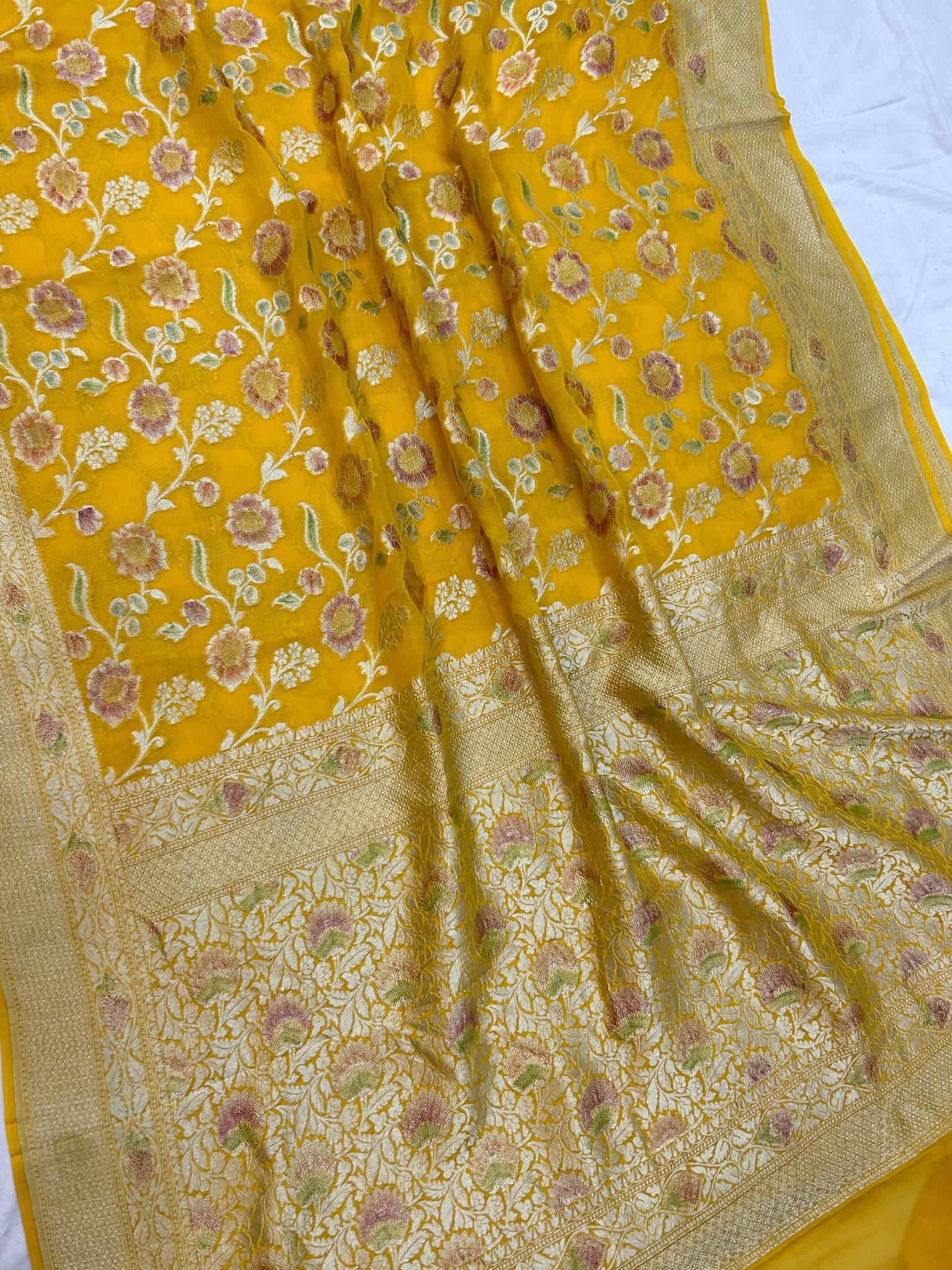 Khaddi Georgette Handloom Banarasi Saree - Jaal with Meenakari