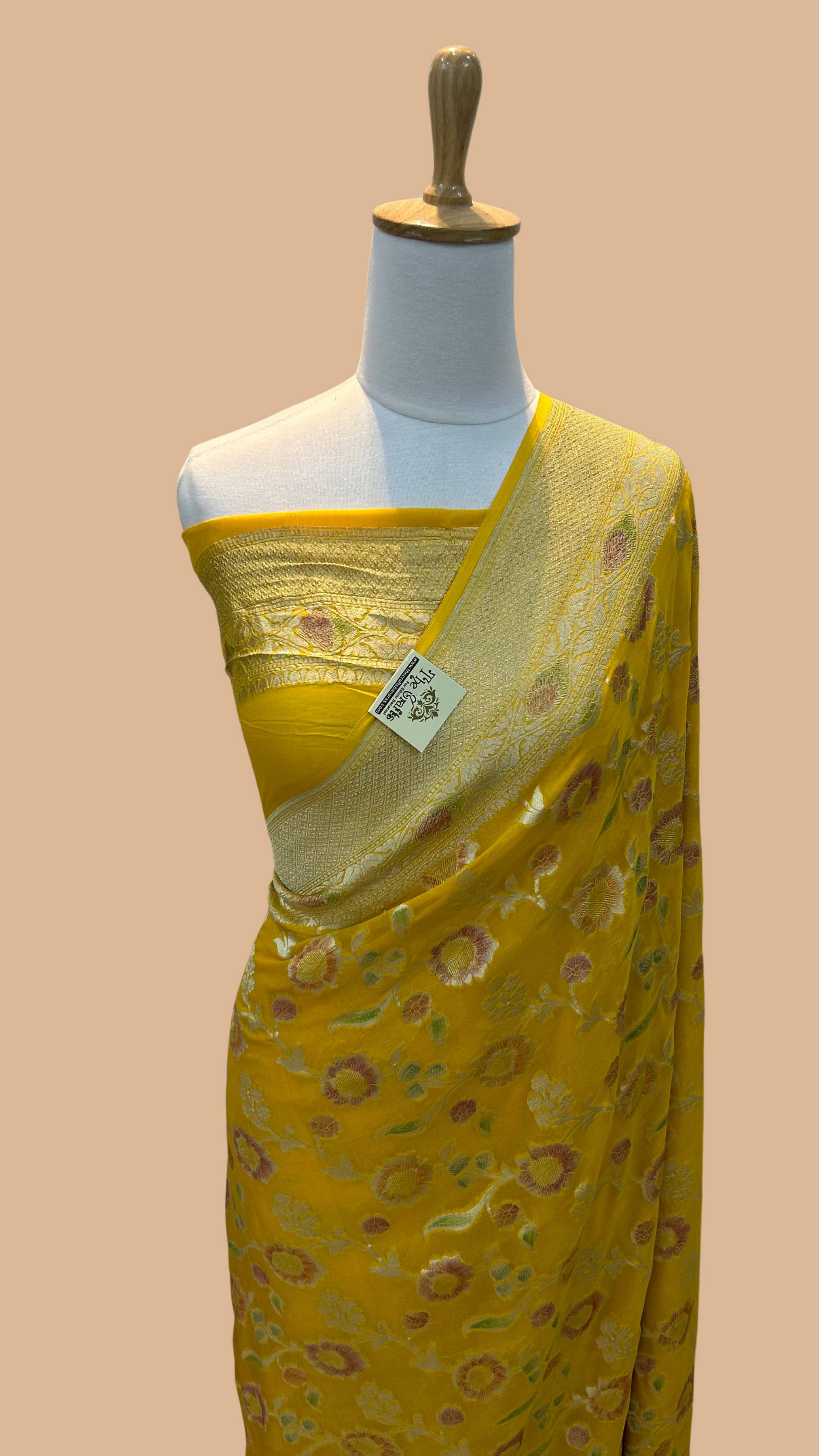 Khaddi Georgette Handloom Banarasi Saree - Jaal with Meenakari