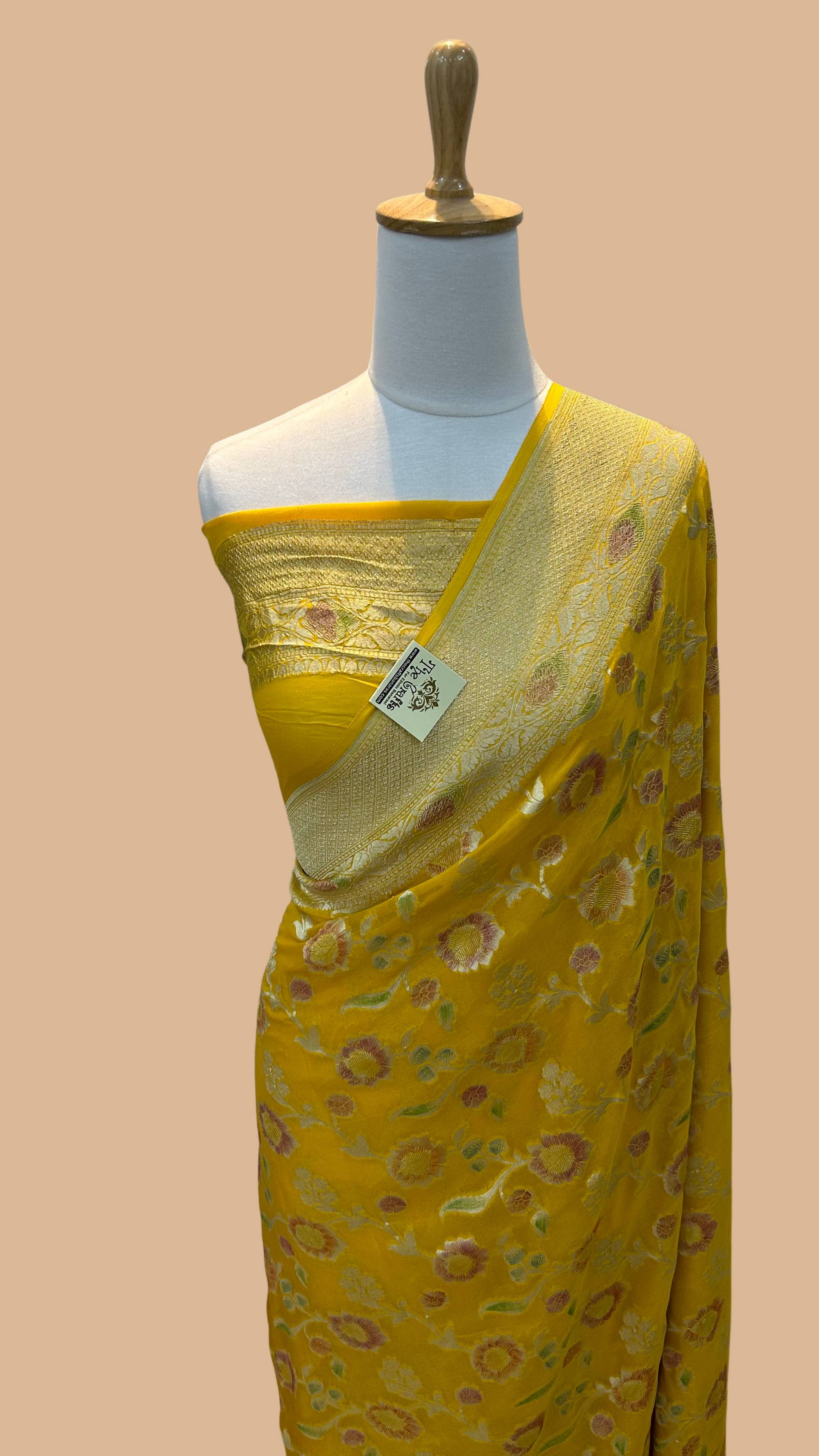 Khaddi Georgette Handloom Banarasi Saree - Jaal with Meenakari