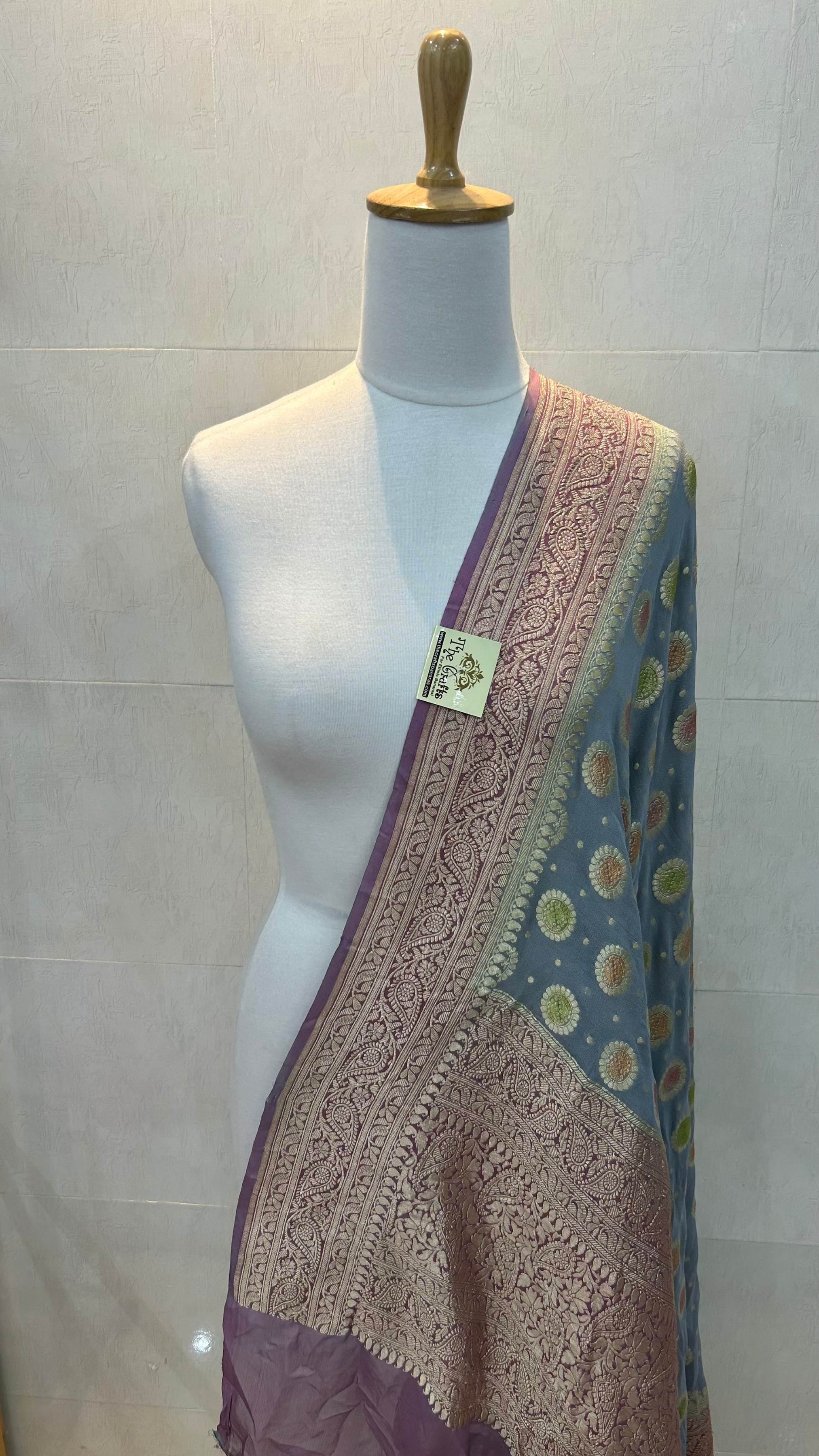 Khaddi Georgette Banarasi Dupatta - Water Zari